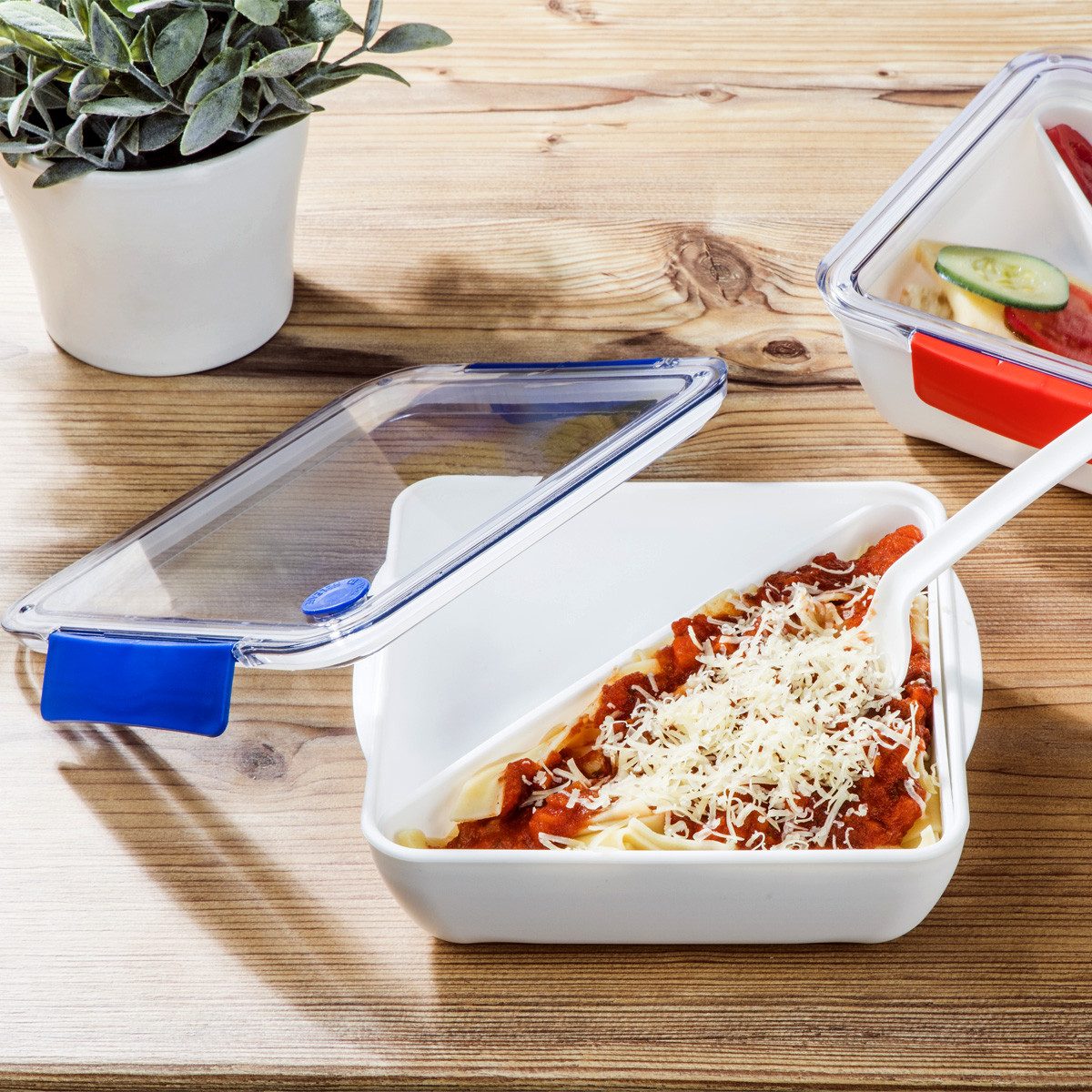 GAUMENKICK Lunchbox Lunchbox mit Gabel - 2 Fächer - 18,5 x 18,5 x 5cm - 1000ml - rot, Kunststoff, (1-tlg)
