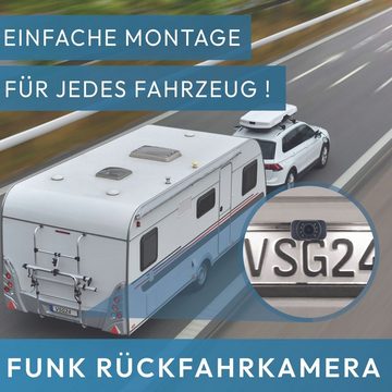 VSG24 7" FUNK-Set PREMIUM PRO HD für PKW Nummernschild inkl. Monitor, 1x Rückfahrkamera (Einfache Montage 12-24V CAN-BUS Ready 2.4GHz digital Funk Nachtsicht)