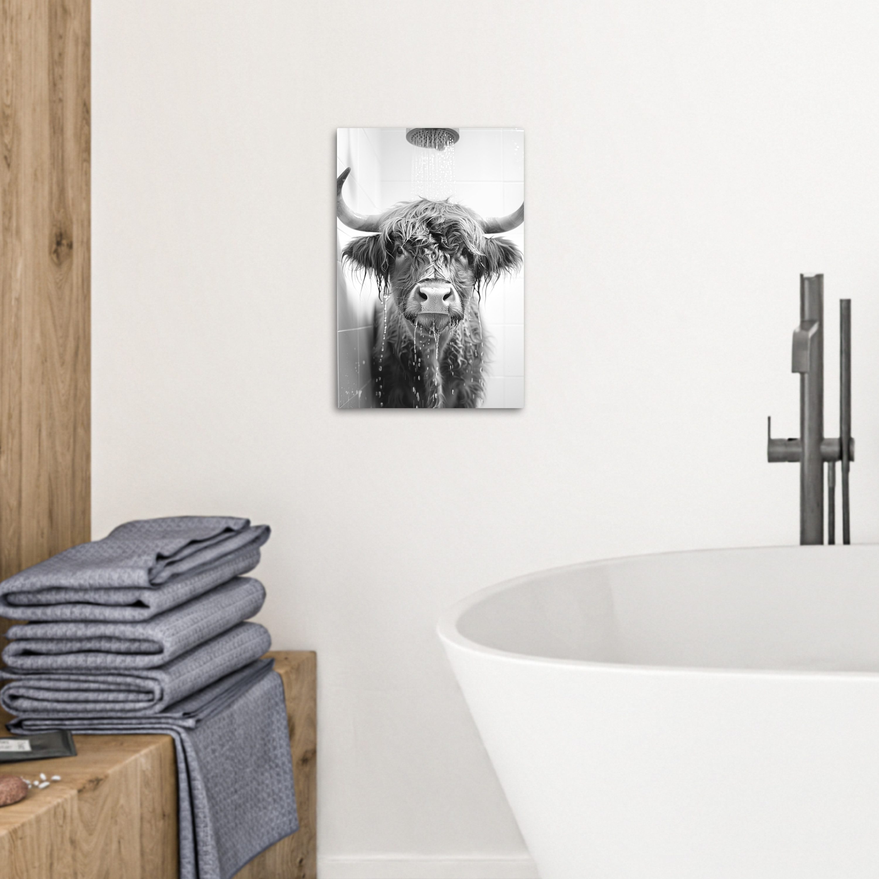 OneMillionCanvasses® Leinwandbild Schottischer Highlander - Tier - Dusche - Humor, Fotodruck (1 St), Badezimmer Deko, Bilder WC, Toilette Wanddeko 20x30 cm – Bild 3 von 5