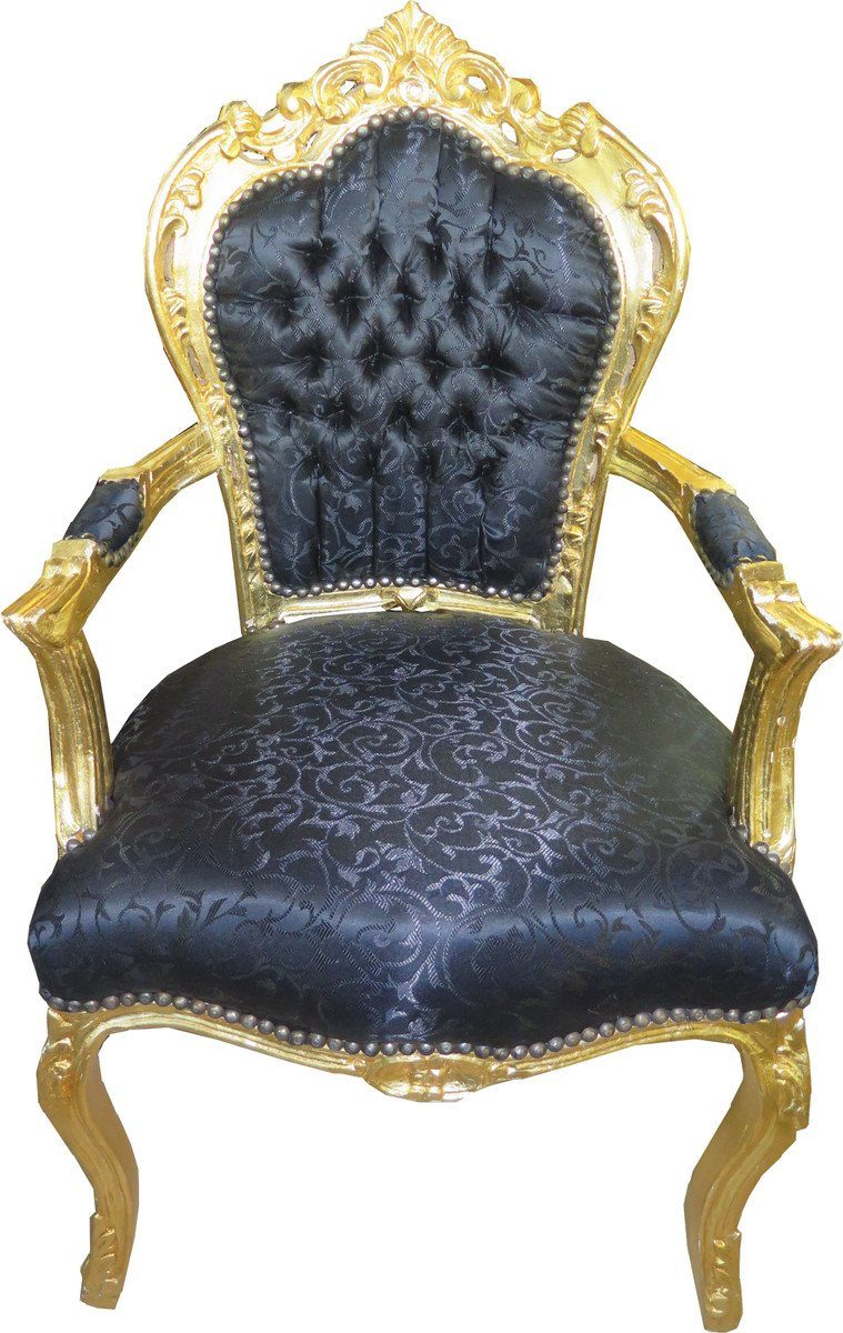 Casa Padrino Esszimmerstuhl Barock Ton-in-Ton mit Möbel Gold Muster Schwarz - Esszimmer Armlehnen Stuhl 