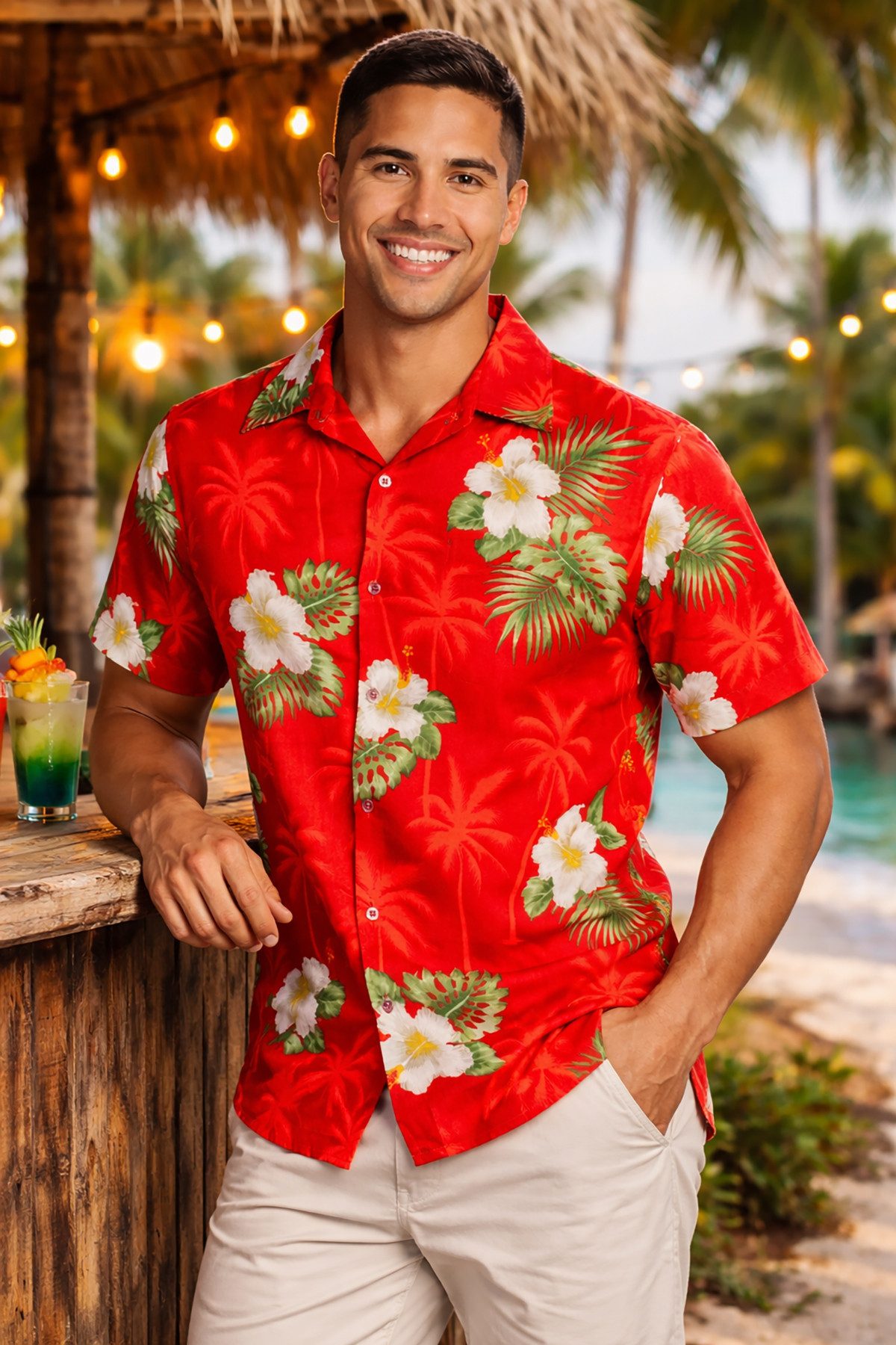 King Kameha Hawaiihemd "Small Flower" Funky Hawaii-Hemd Herren Kurzarm Fronttasche Sommerhemd