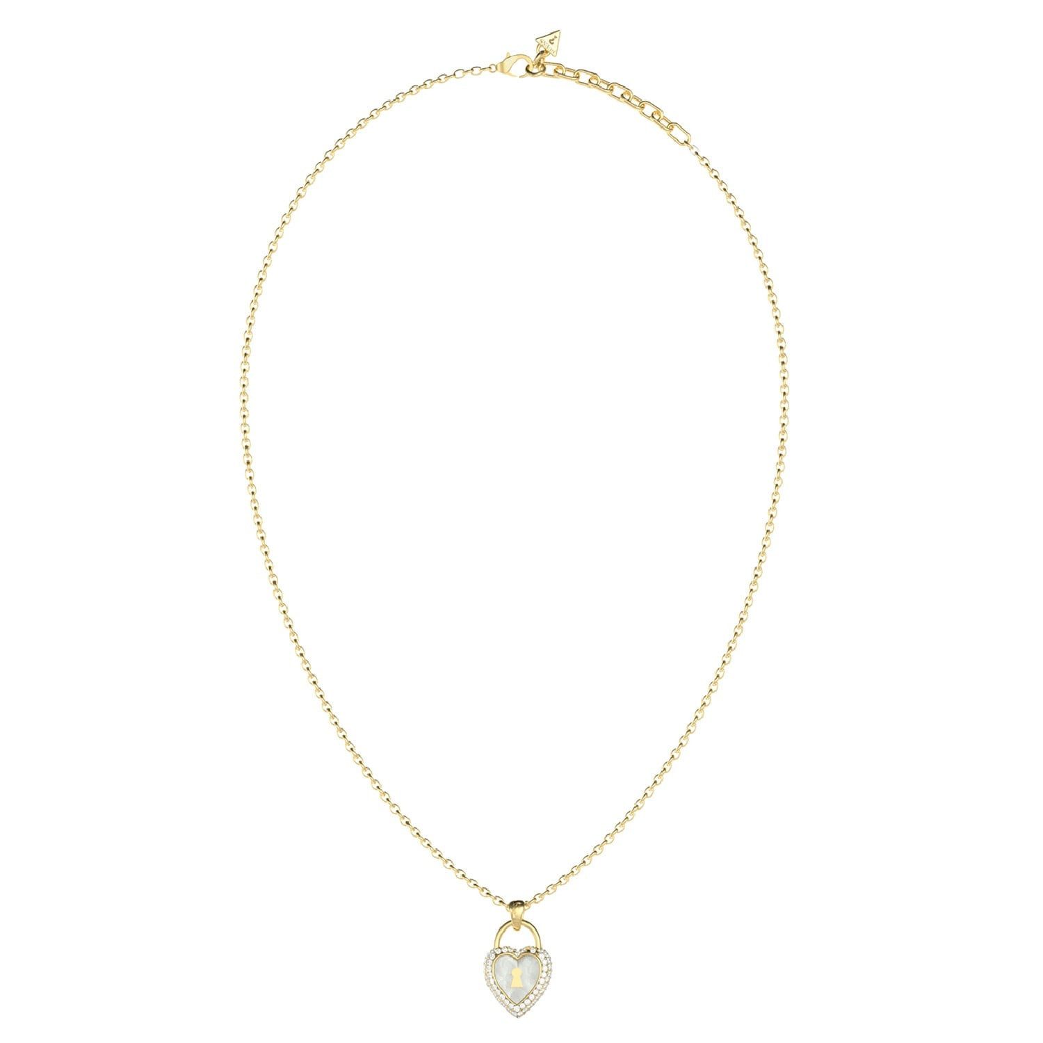 Guess Herzkette JUBN06063JWYGT/U, für Damen-Kette Herz-Schloss Perlmutt Goldfarben
