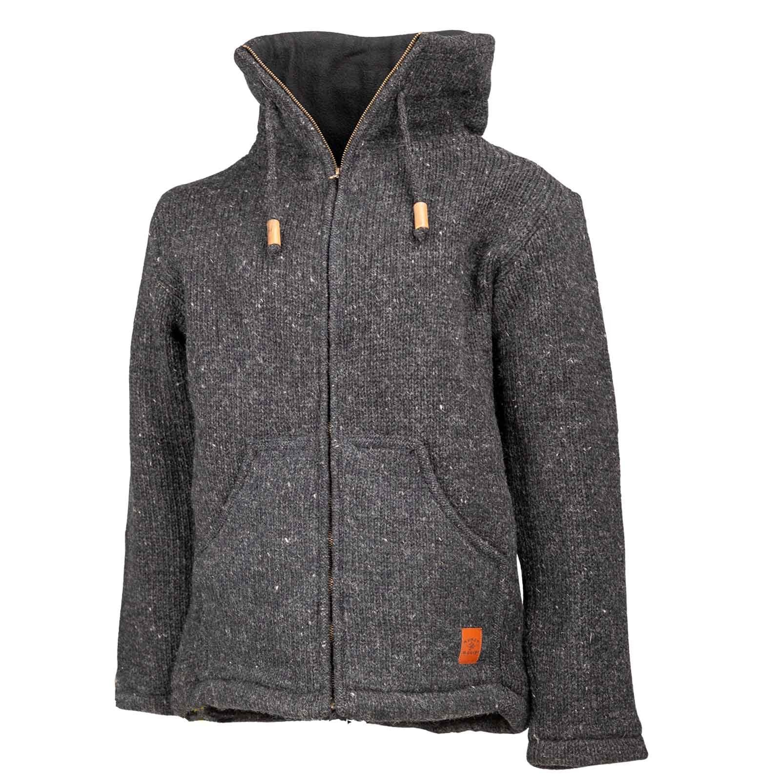 Strickjacke Klassische Strickjacke Wolle Jacke mit Hochkragen Fleecefutter