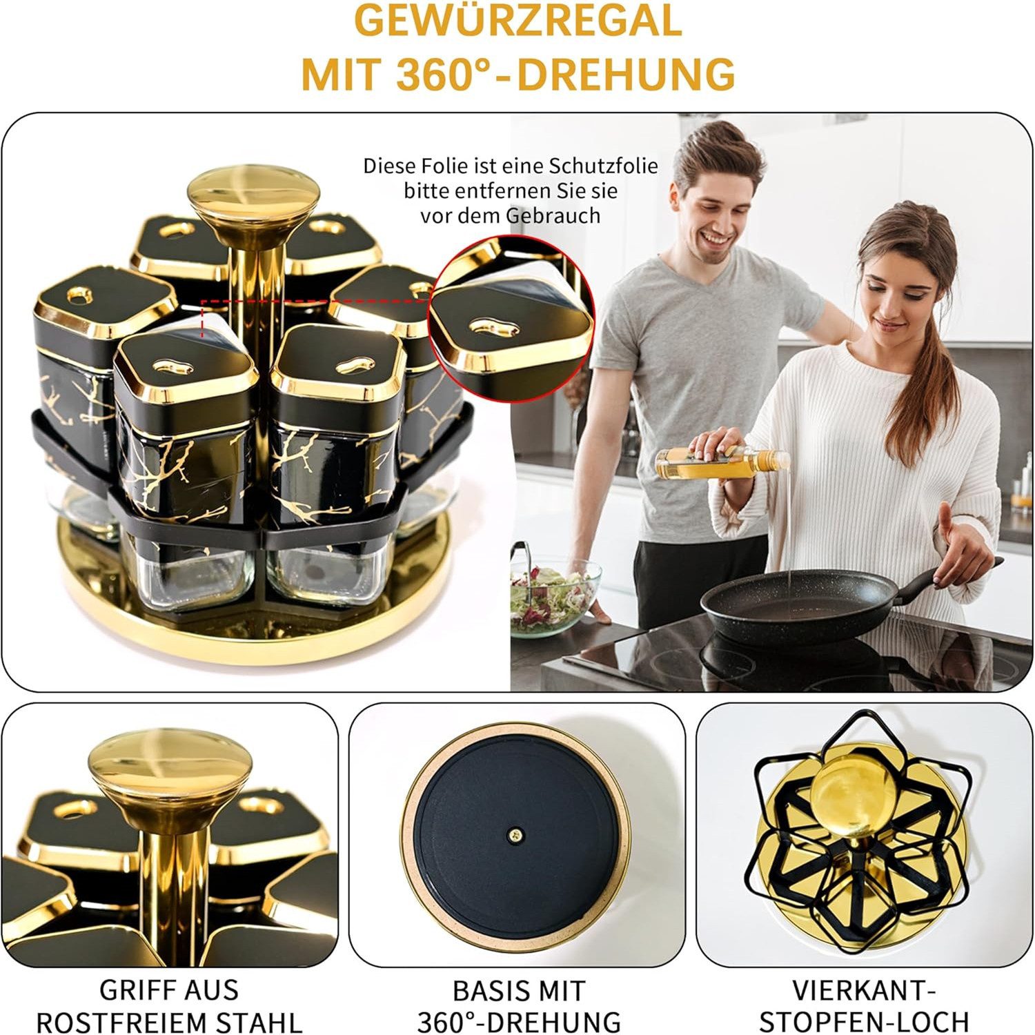 KingLux Gewürzregal 360°Drehbare Marmorierter Gewürzregal Stehend günstig online kaufen