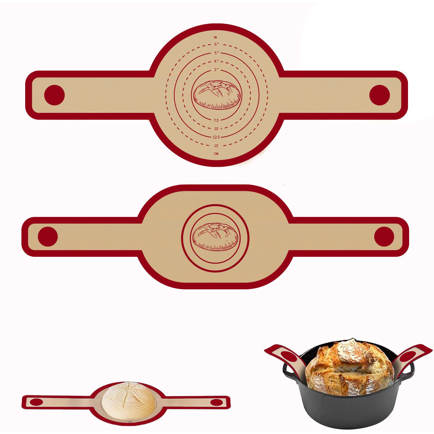 FOUORTUNATE-BEE Backmatte 2er-Set Silikon-Backmatten mit langem Griff, (2-tlg), Backunterlagen für Brot, Gebäck und vielseitiges Backen