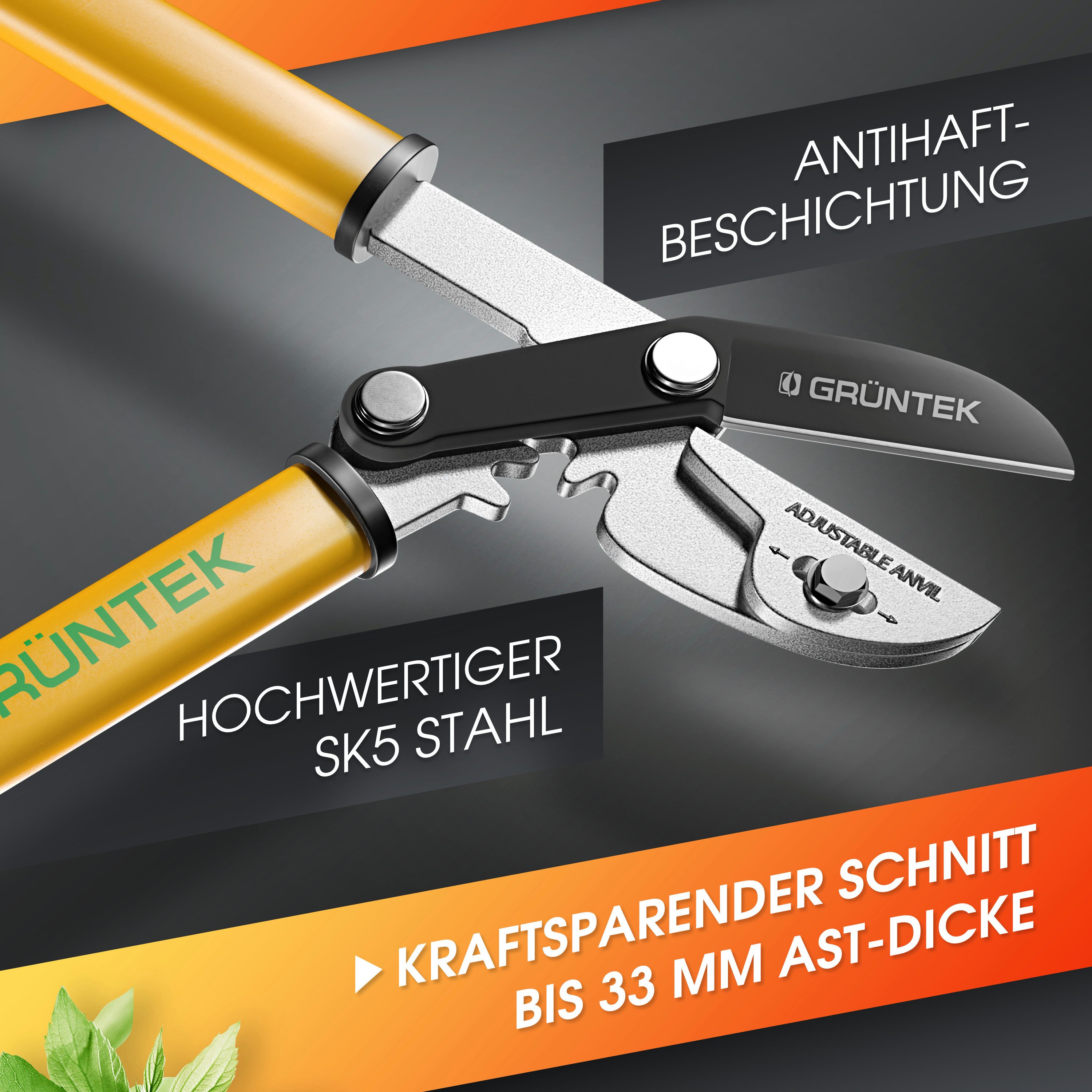 GRÜNTEK Astschere Astschere GRIZZLY 470mm Amboss mit Gear-Drive Schneidsystem, bis zu 2,2 x höhere Schneidleistung durch Gear Drive System