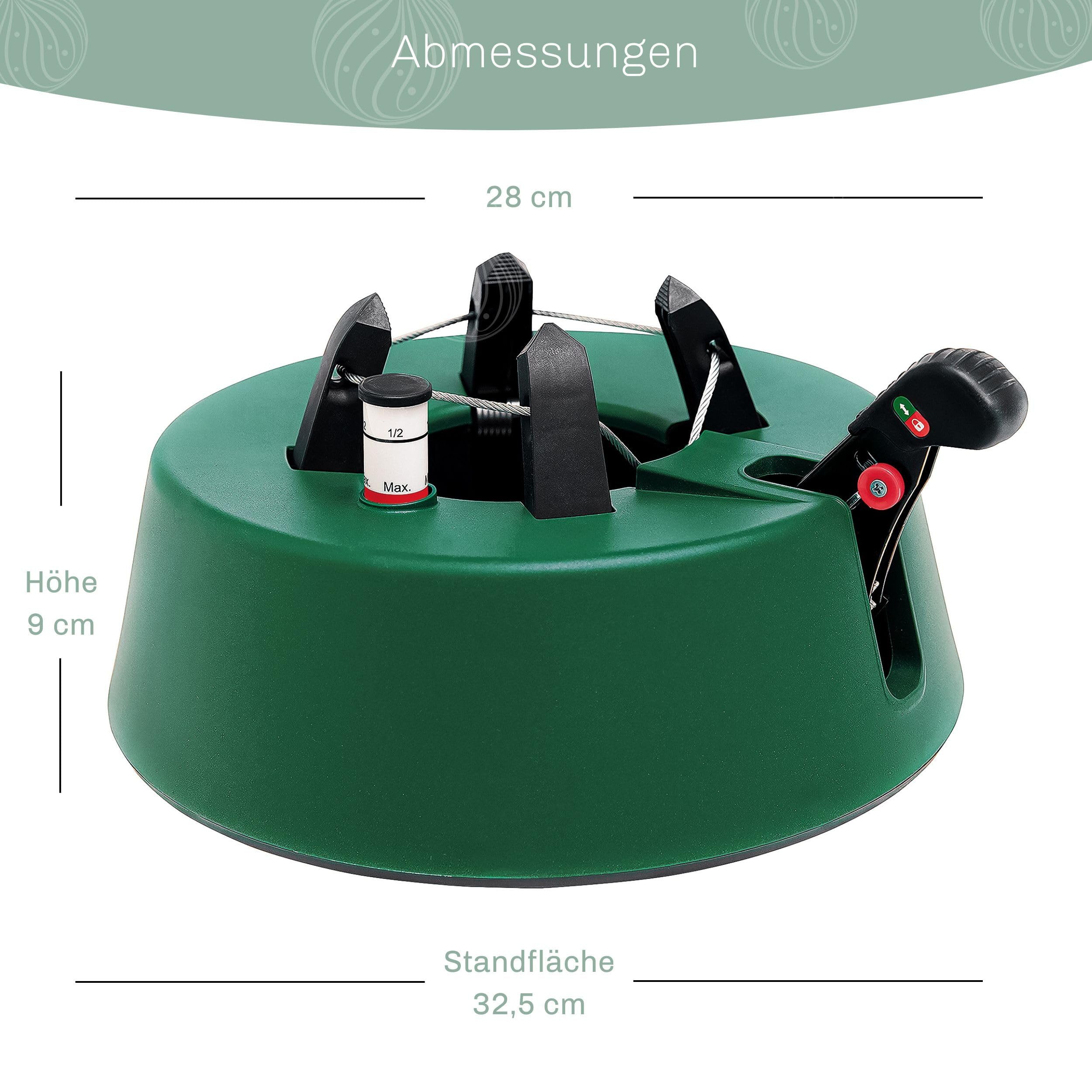 Blumixx Christbaumständer Weihnachtsbaumständer Tannenbaumständer 2,25 m Baumhöhe (2,0 L Wassertank, mit Fußhebel Ein-Seil Technik & Kindersicherung)