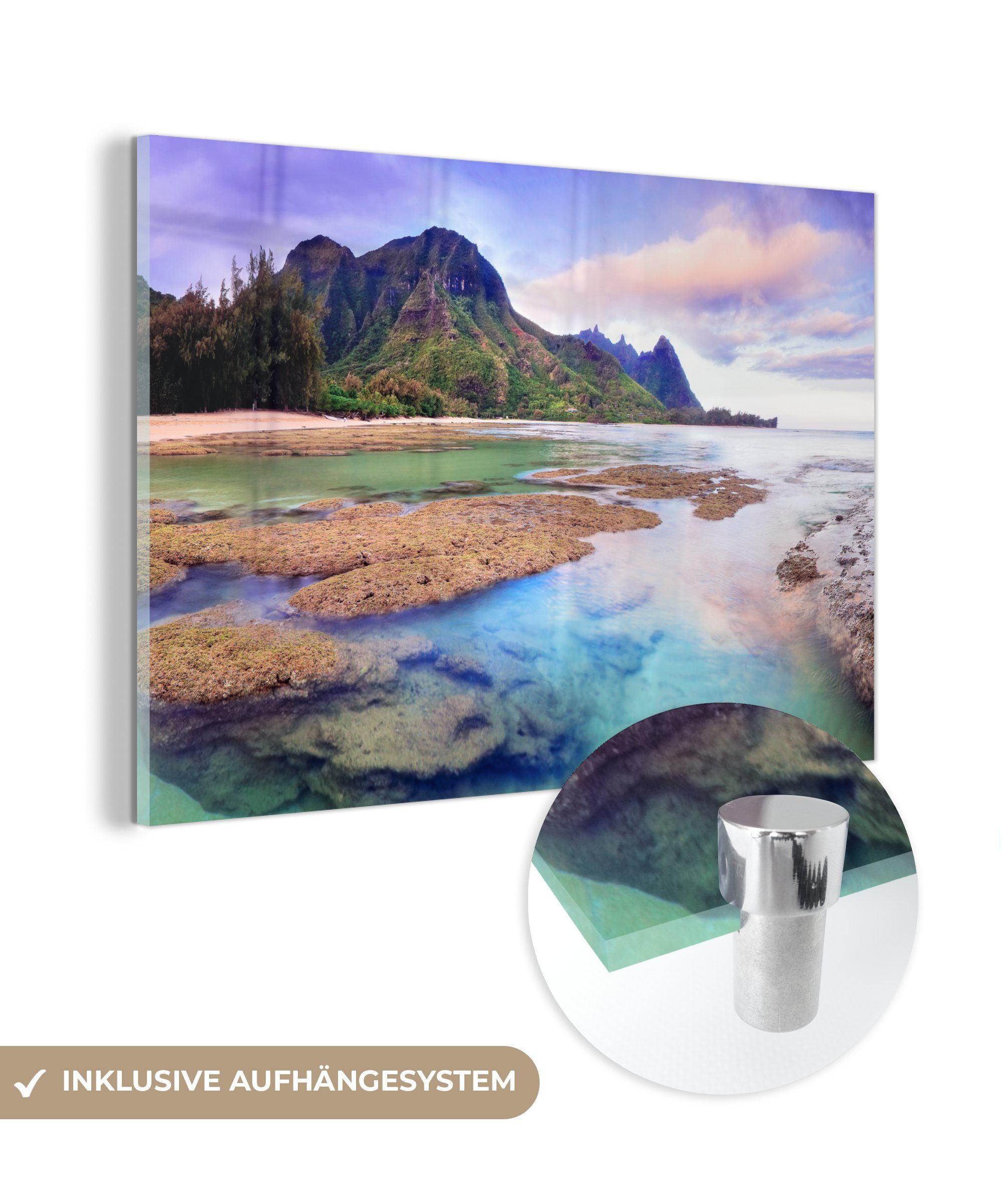 Wasser Kauai, (1 Acrylglasbild Acrylglasbilder MuchoWow Wohnzimmer Felsen im Schlafzimmer von St), &
