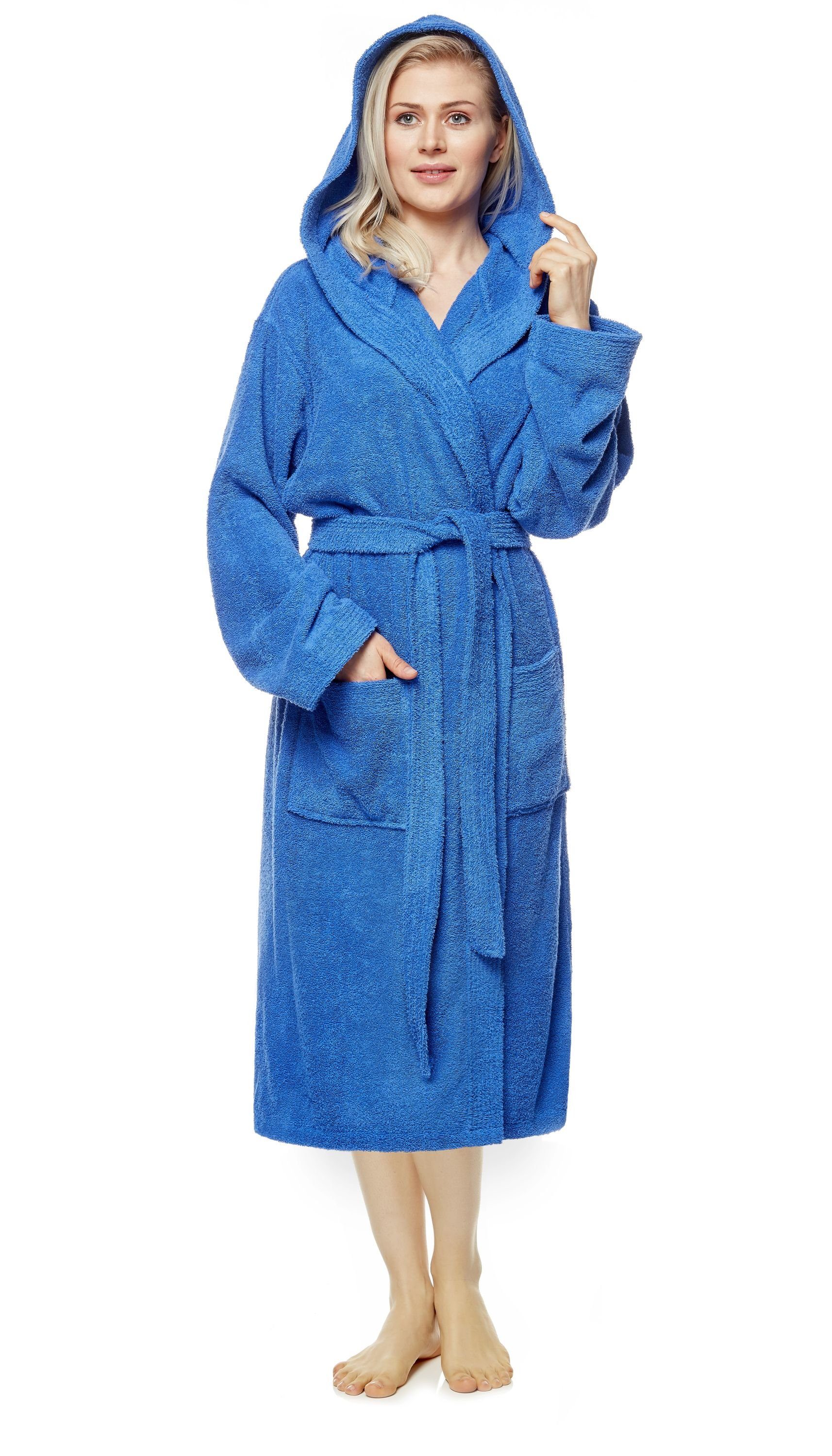 Arus Damenbademantel Pandora, waden lang, mit Kapuze, 100% Baumwolle, für S günstig online kaufen