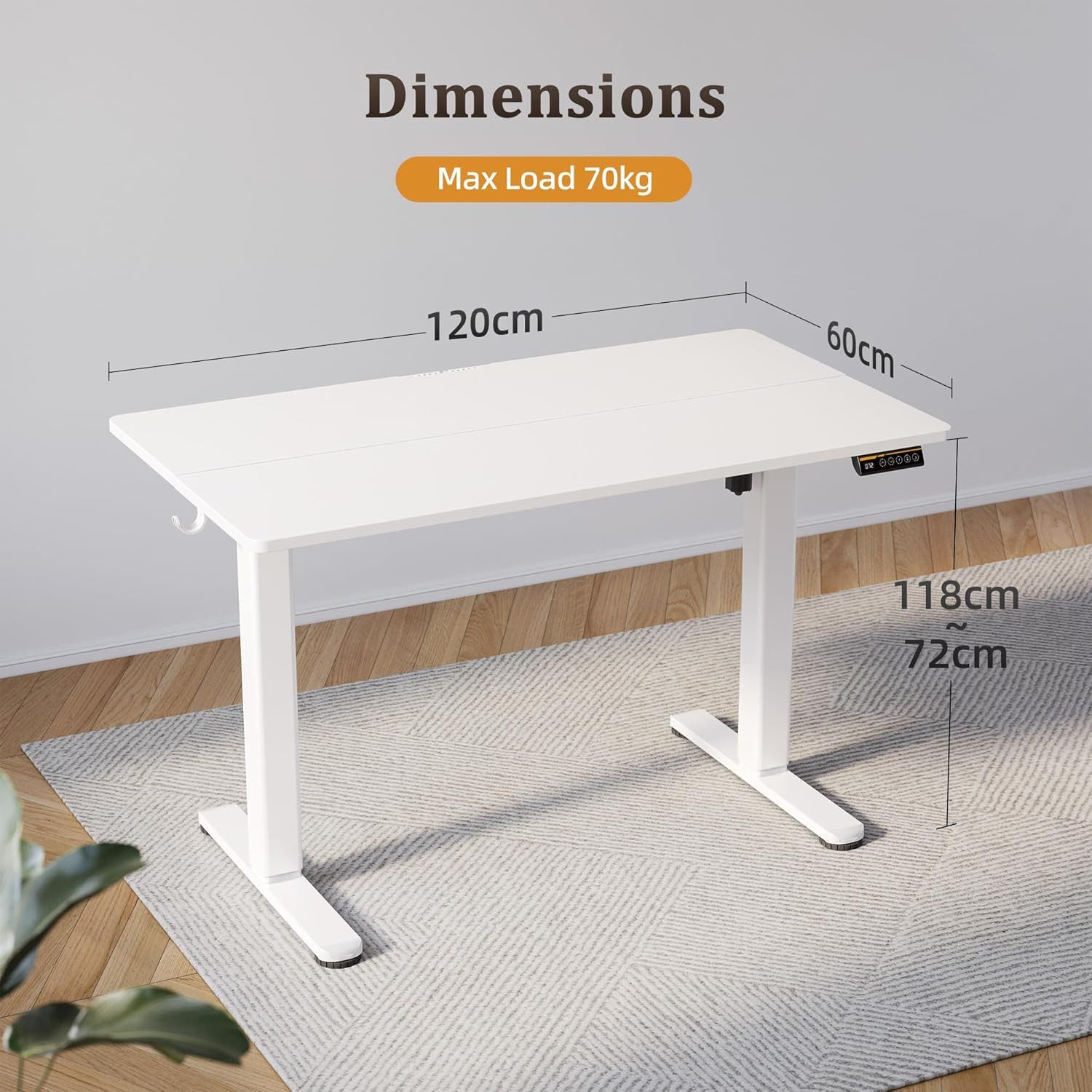 Claiks Schreibtisch Höhenverstellbar elektrischer Schreibtisch (1-St), 120x60 cm, weiß – Bild 2 von 5