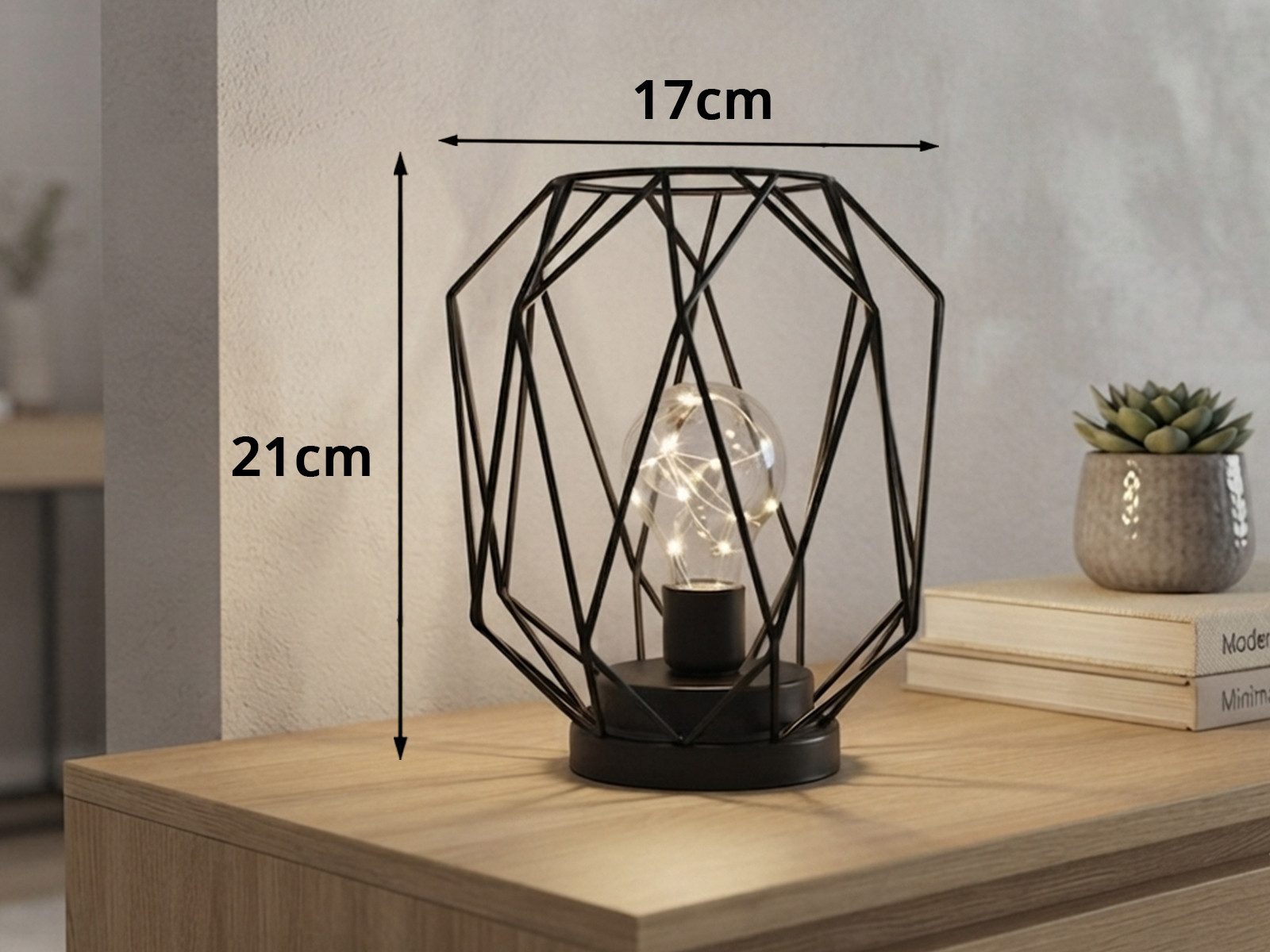 meineWunschleuchte LED Dekolicht kabellos mit Batterie-Betrieb, Höhe 21cm, LED fest integriert, warmweiß, kleine Industrial Tischlampe ohne Kabel für Fensterban – Bild 4 von 5