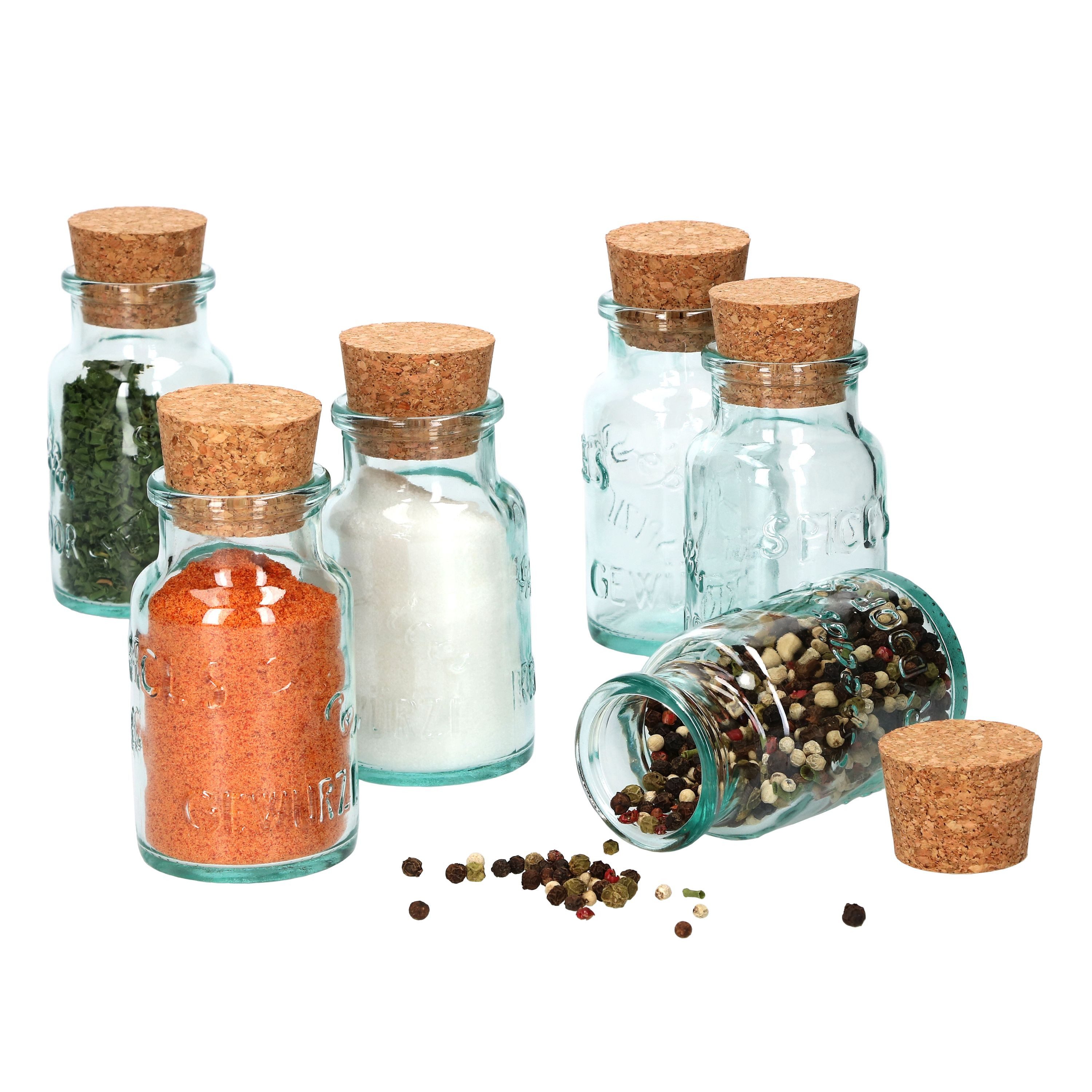 MamboCat Gewürzbehälter 6er Set Gewürzgläser grün 125ml + Korken, Glas