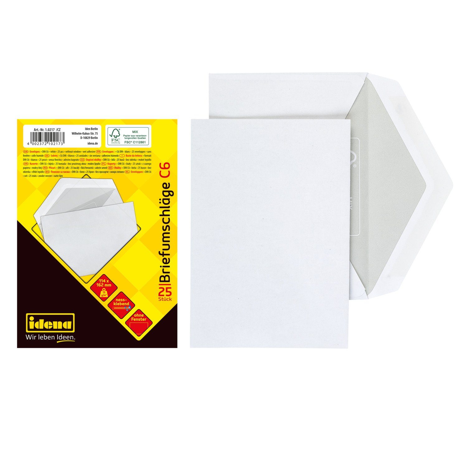 Idena Briefumschlag Idena 10217 - Конверты DIN C6, 75 g/m², nassklebend, ohne Fenste