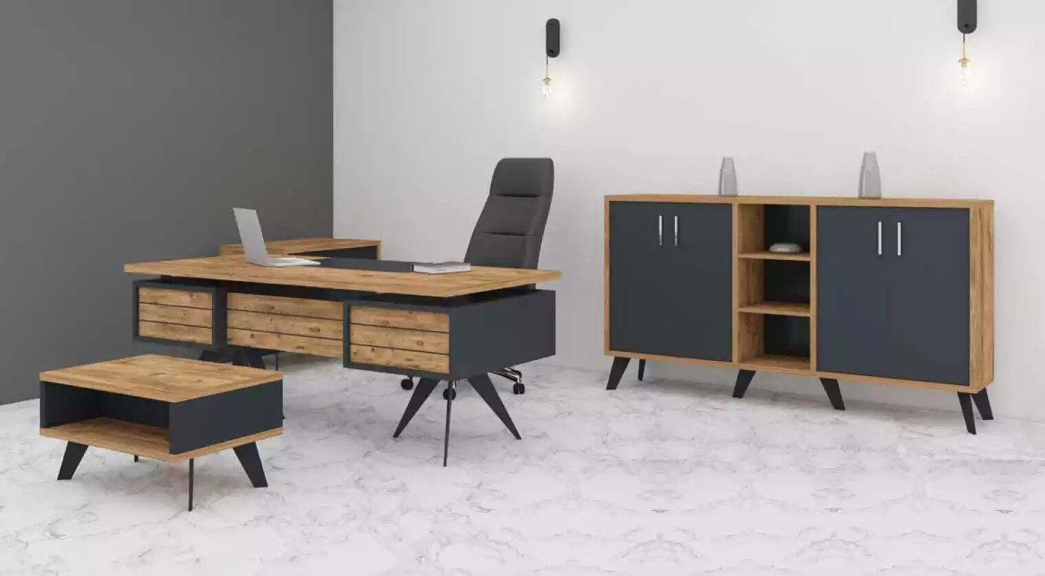 JVmoebel Schreibtisch Großes Couchtisch, Schreibtisch, (4-St., Arbeitszimmer Beistelltisch, Kommode Stilvolle Made Schreibtisch Schrank), in Europa Büromöbel Set