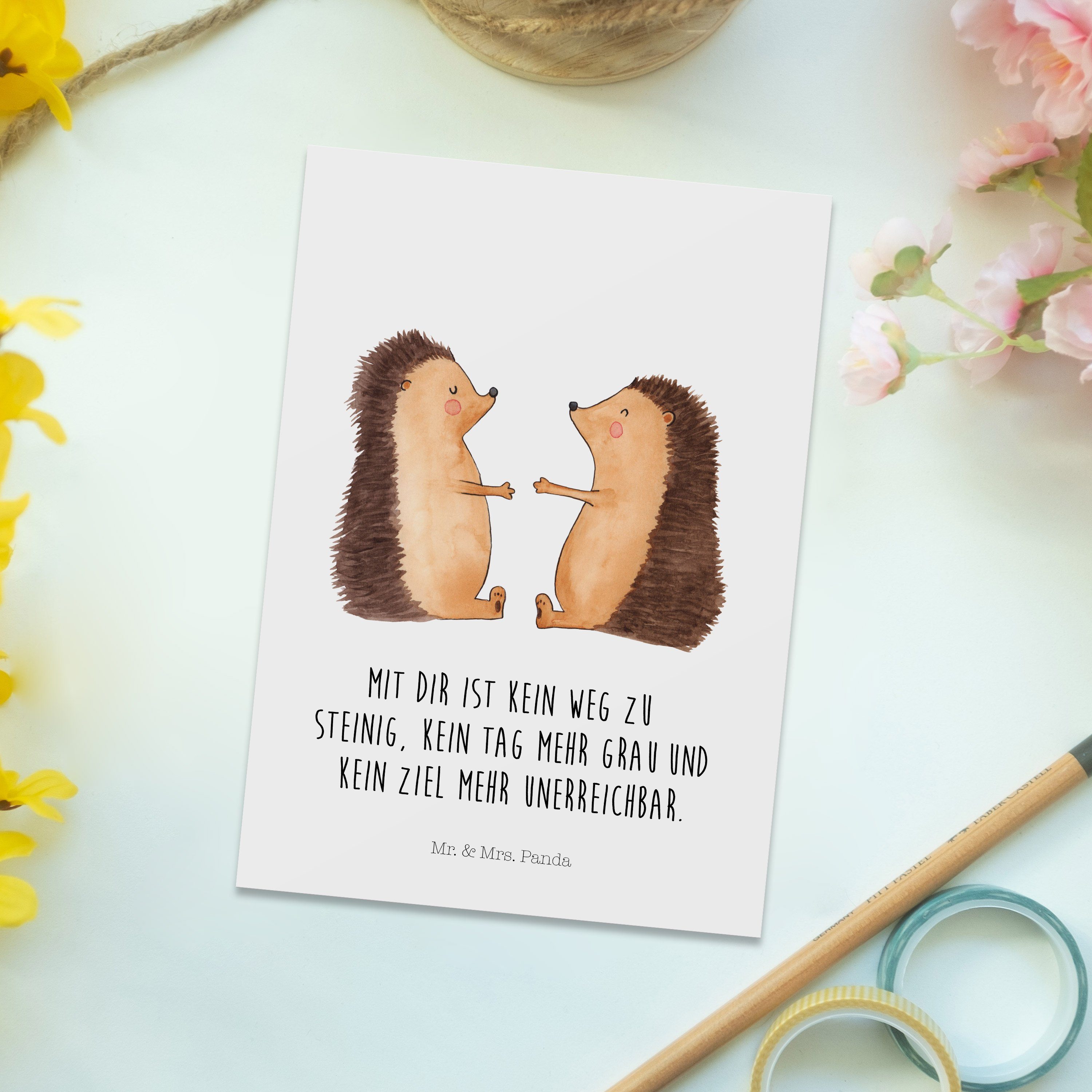 Fre Einladung, Liebe Verlobung, - Mr. Mrs. Panda & - Postkarte Hochzeitstag, Geschenk, Weiß Igel