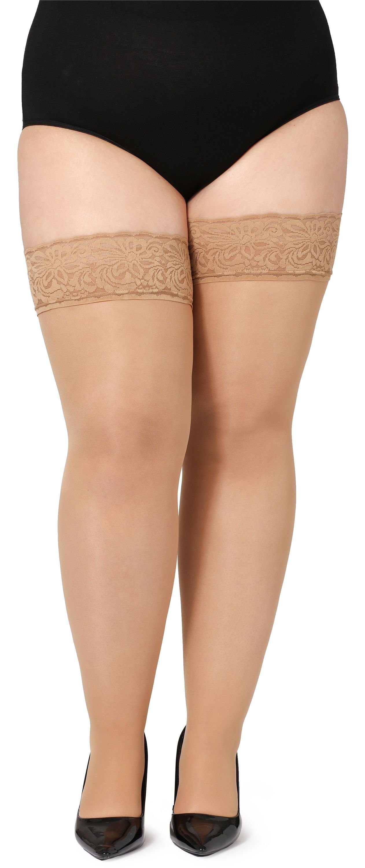 Bellivalini Halterlose Strümpfe Damen mit Spitze Plus Size 40 DEN BLV-1127