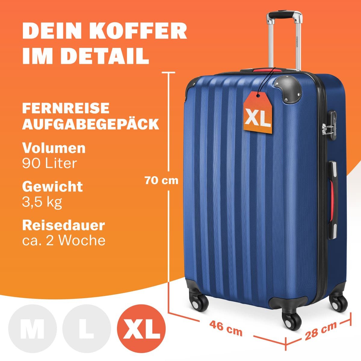 monzana Hartschalen-Trolley, 4 Rollen, Rollkoffer Zahlenschloss günstig online kaufen