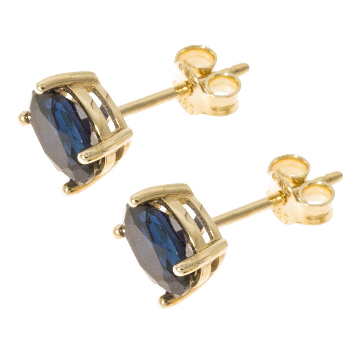 Bella Carina Paar Ohrstecker Ohrstecker mit Saphir 585 Gold 14 Karat 6,5 x 5 mm, 585 Gold