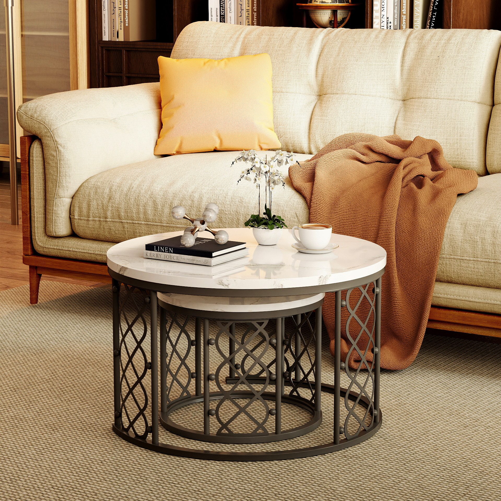 REDOM Couchtisch und 2er Set, Beistelltisch für Schlafzimmer Balkon (Runder günstig online kaufen