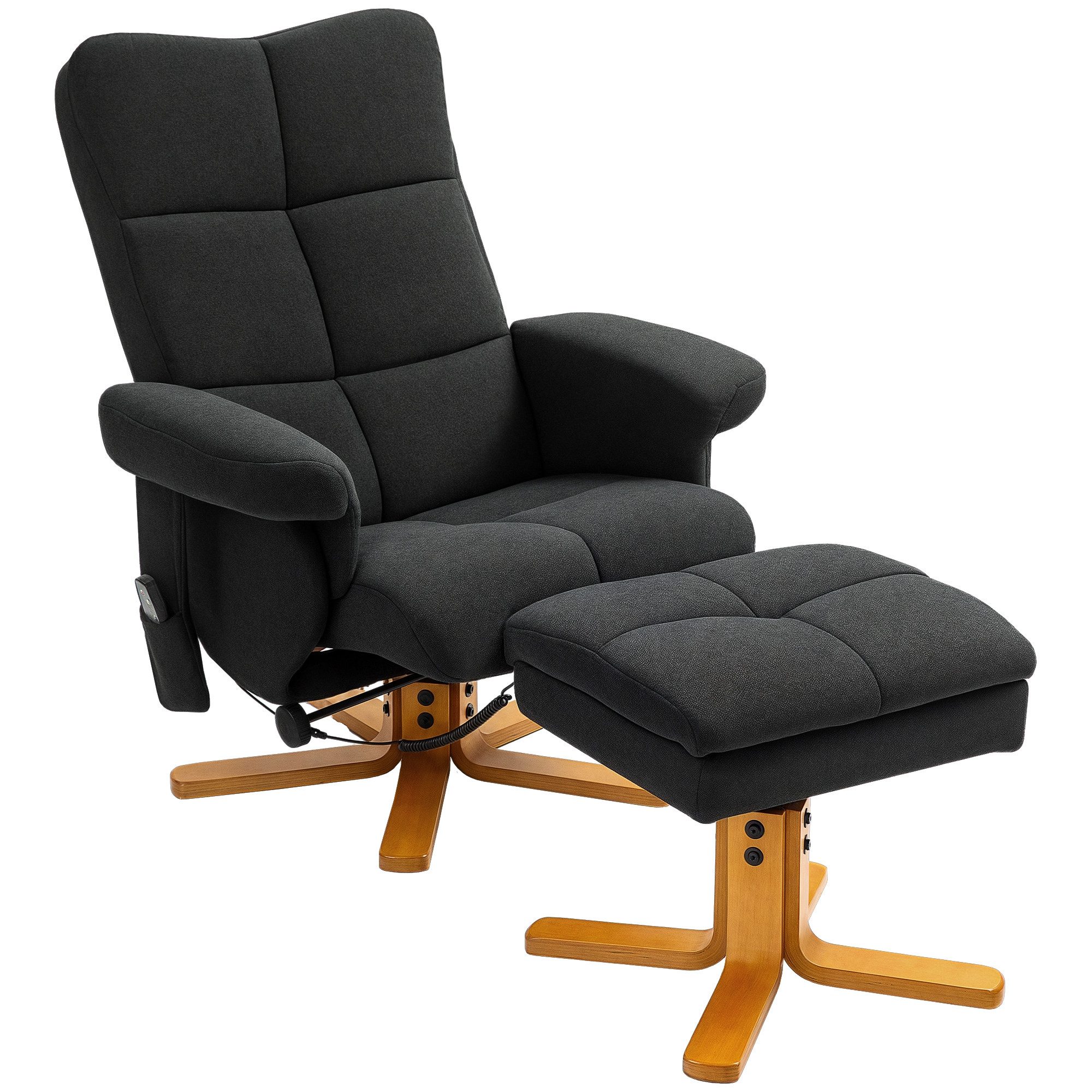 BAYMATE Massagesessel Massagesessel mit Liegefunktion und Fußhocker (145°-Neigung, Polyester, 80 x 86 x 99 cm, Schwarz)