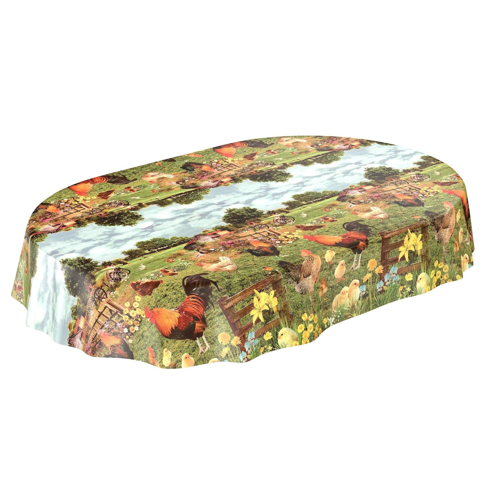 ANRO Tischdecke Wachstuchtischdecke Gartentischdecke Wachstischdecke (Einzelstück 1-tlg), Glatt 140x180cm Oval wasserabweisend