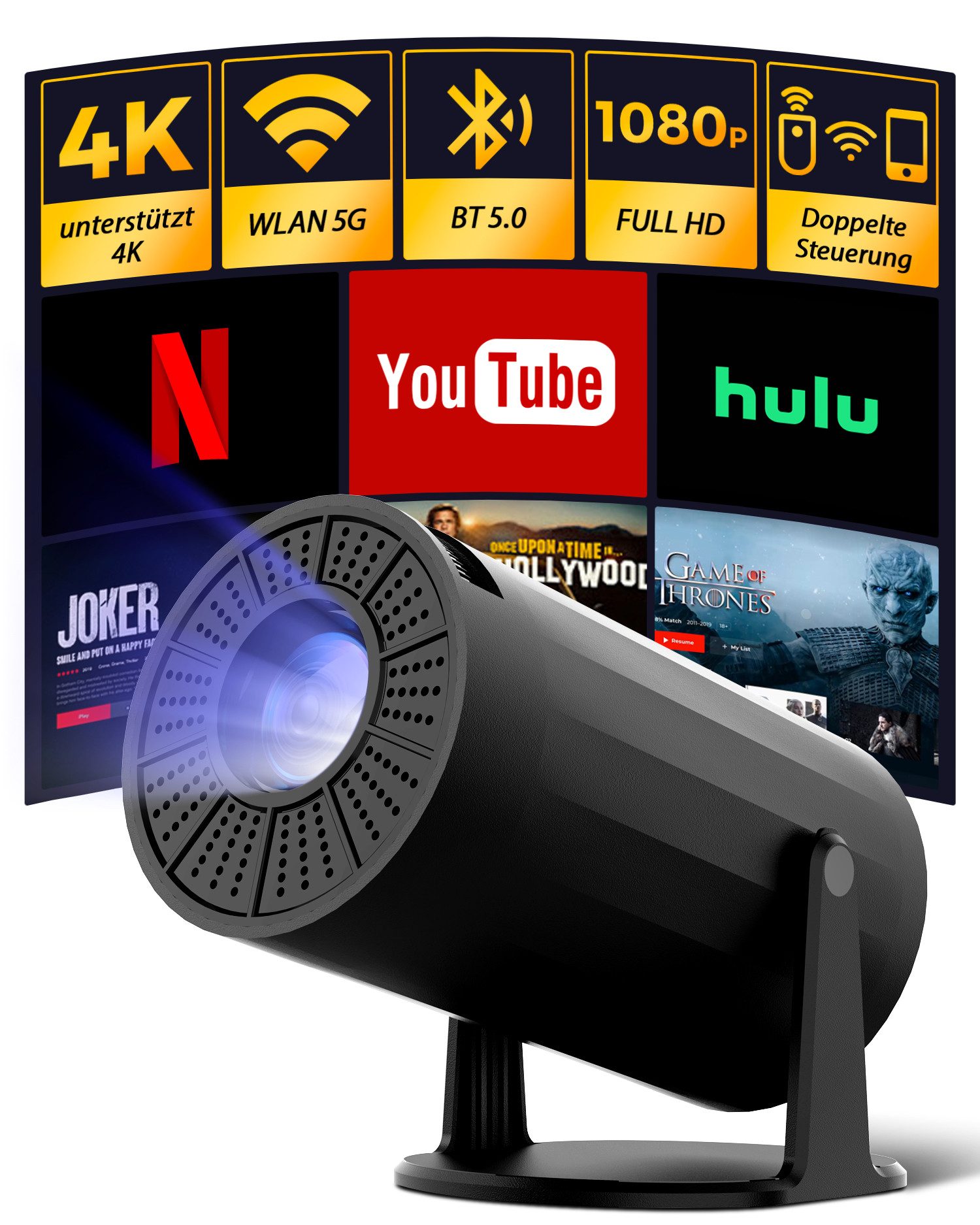 Fine Life Pro Mini - Projektor: Tragbar, kostengünstig, 180° - Projektionswinkel, Portabler Projektor (Tragbarer Projektor, Wireless, gerätekompatibel, für Filme)