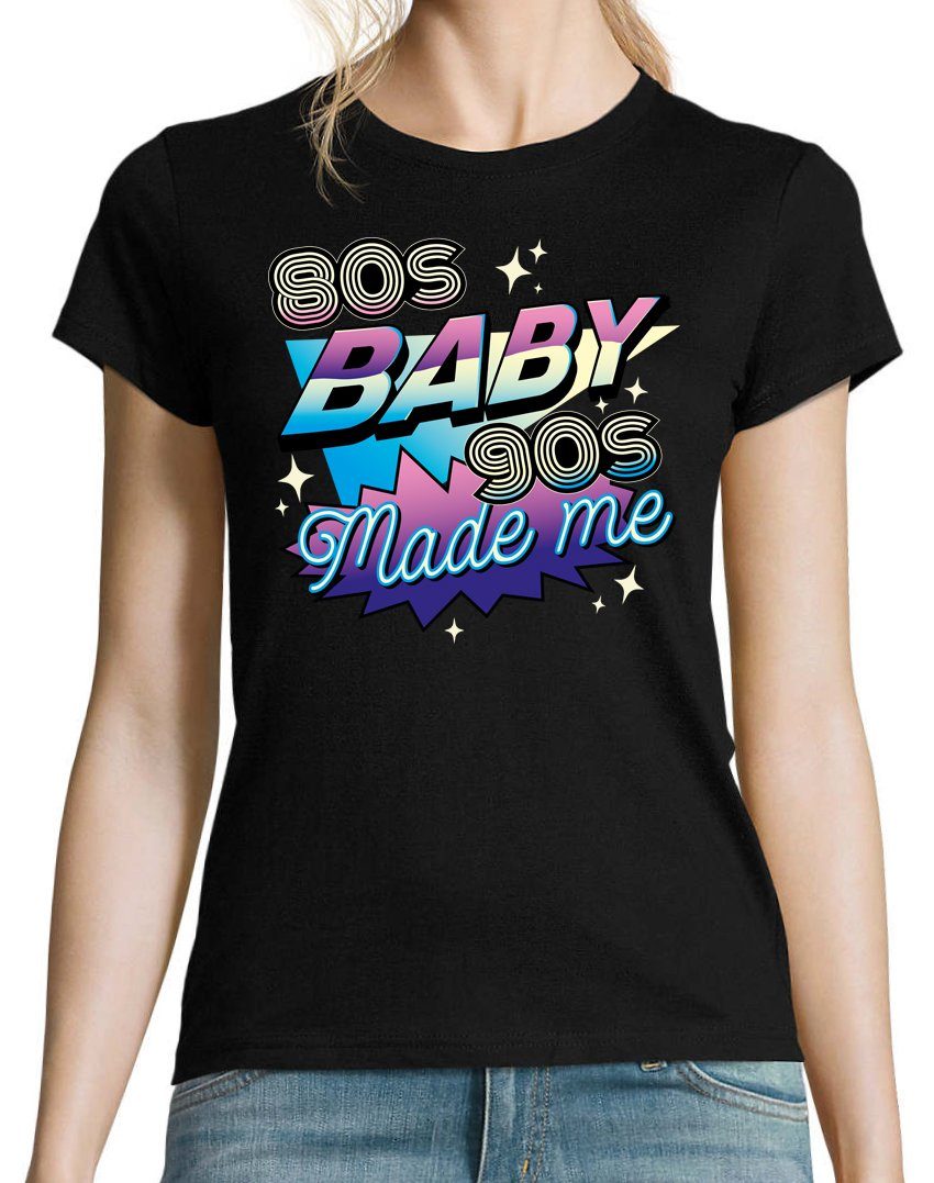 Damen 90'S me Youth 80'S Look mit T-Shirt Designz Trendigem BABY Made Schwarz Retro Shirt