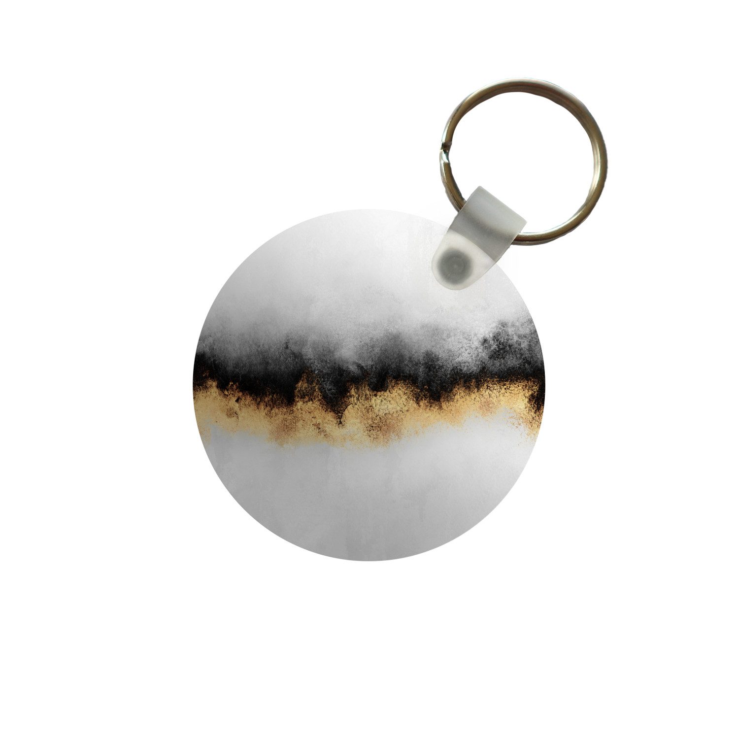 MuchoWow Schlüsselanhänger Gold - Chic - Abstrakt - Schwarz - Weiß - Luxus, Rund, Geschenk für Damen / Herren / Kinder mit Schlüsselring, 5x5 cm