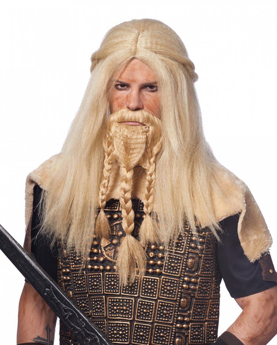 Kostüm-Perücke Blonde Vikinger Perücke mit Bart als Kostüm Access