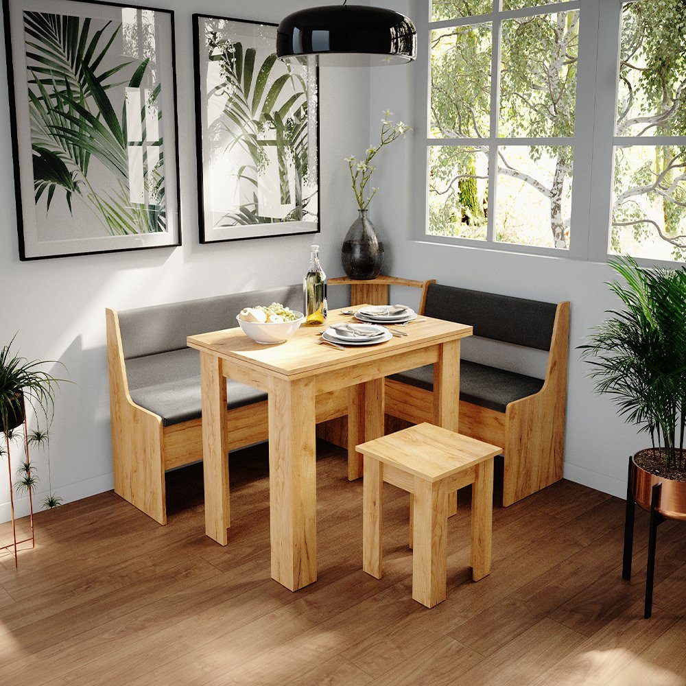 Vicco Sitzgruppe Roman, Goldkraft Eiche/Anthrazit, 150 x 120 cm mit Tisch, (Set, 5-tlg., 5-er Set), bequeme Polsterung