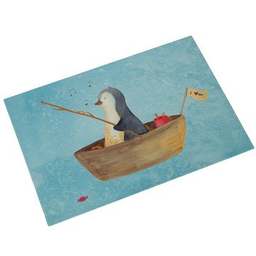 Mr. & Mrs. Panda Servierbrett Pinguin Angelboot - Eisblau - Geschenk, Pinguine, optimistisch, genie, Premium Glas, (1-St)