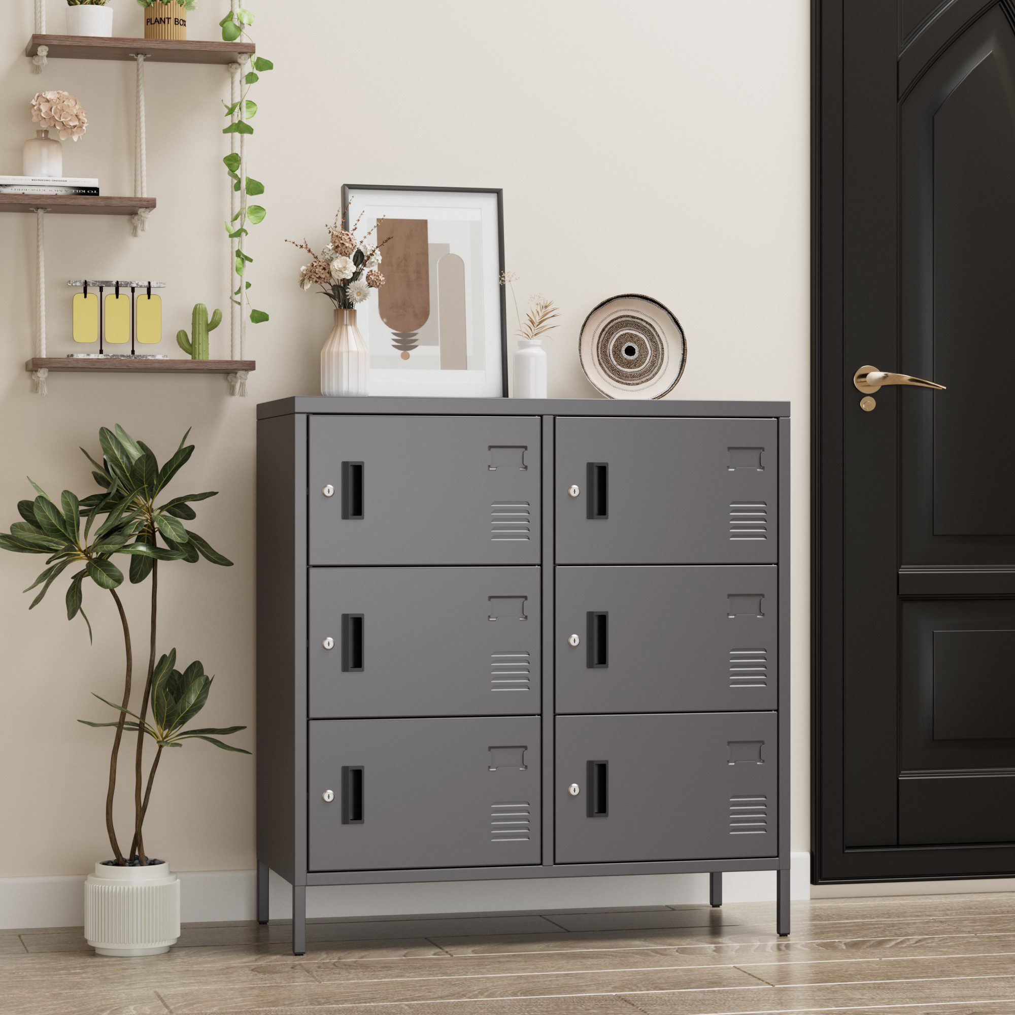 AOBABO Mehrzweckschrank Mitarbeiterschrank mit Lüftungslöchern, 90x40x96 cm (1-St) 6-türiger Metallschrank, abschließbar