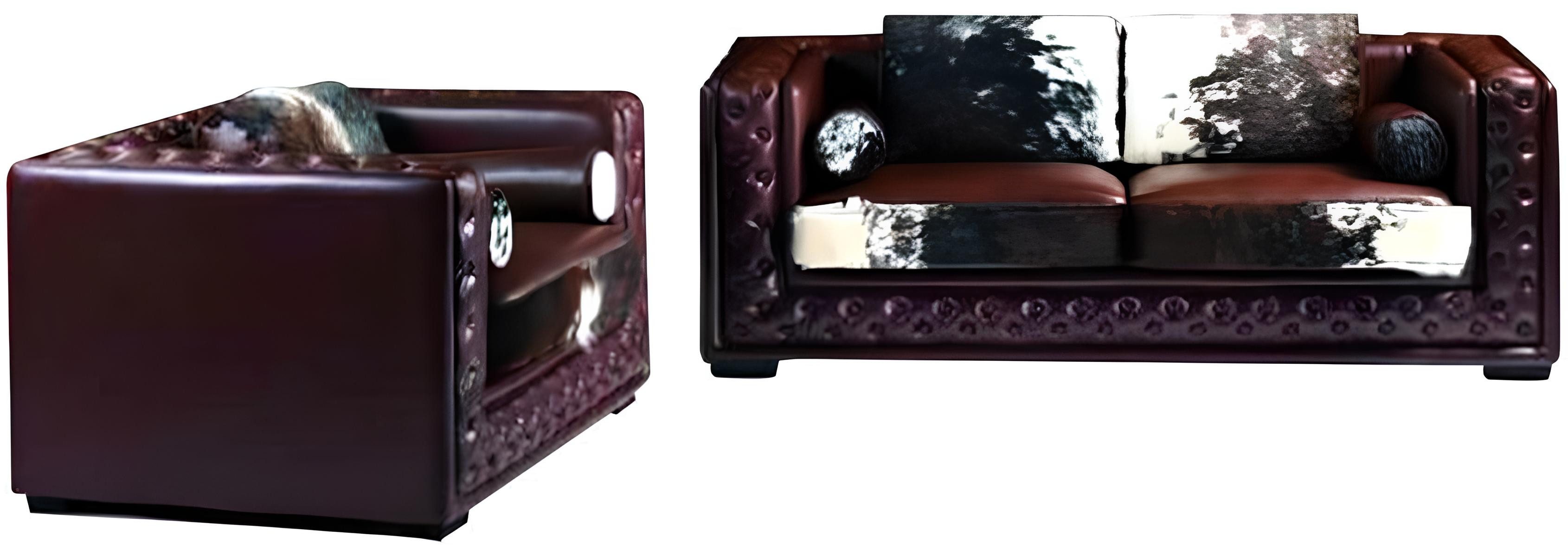 Xlmoebel Polstergarnitur Chesterfield Couch aus Leder mit Ponyfell-Oberfläche, (3-Sitzer / 2-Sitzer, 2-tlg., 3-Sitzer / 2-Sitzer), Hergestellt in Europa