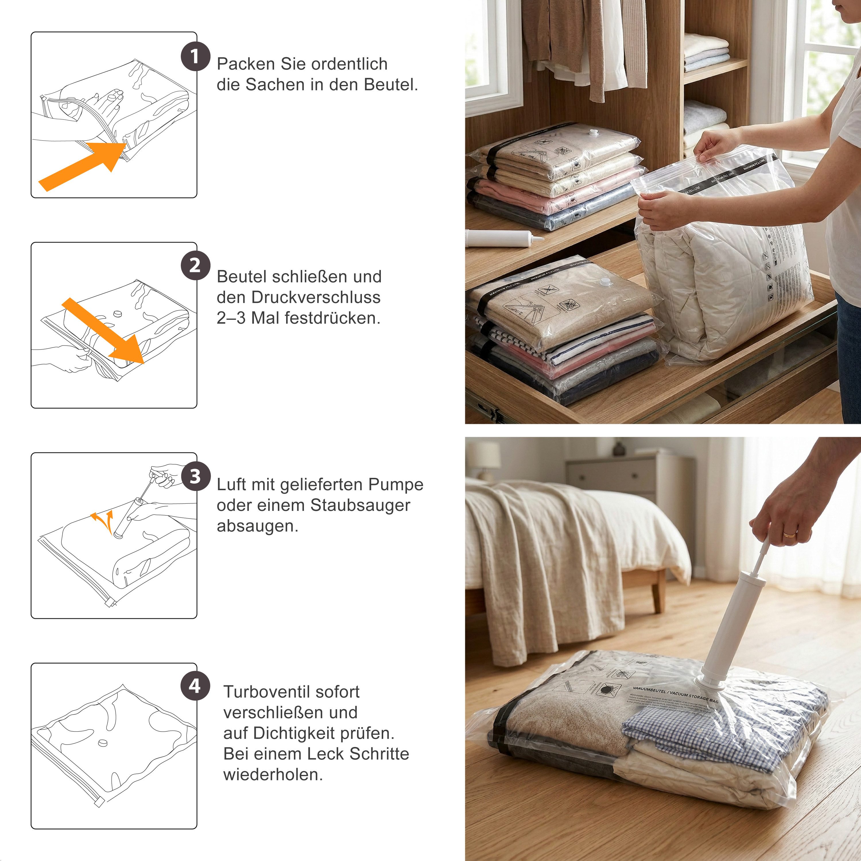 MyBeo Vakuumierbeutel 6x Vakuumbeutel, 80 x 100 cm, Kompressionsbeutel, Aufbewahrungsbeutel, Platzsparend, Organizer für Kleidung, Bettwäsche, Bettdecken, Reise – Bild 4 von 5