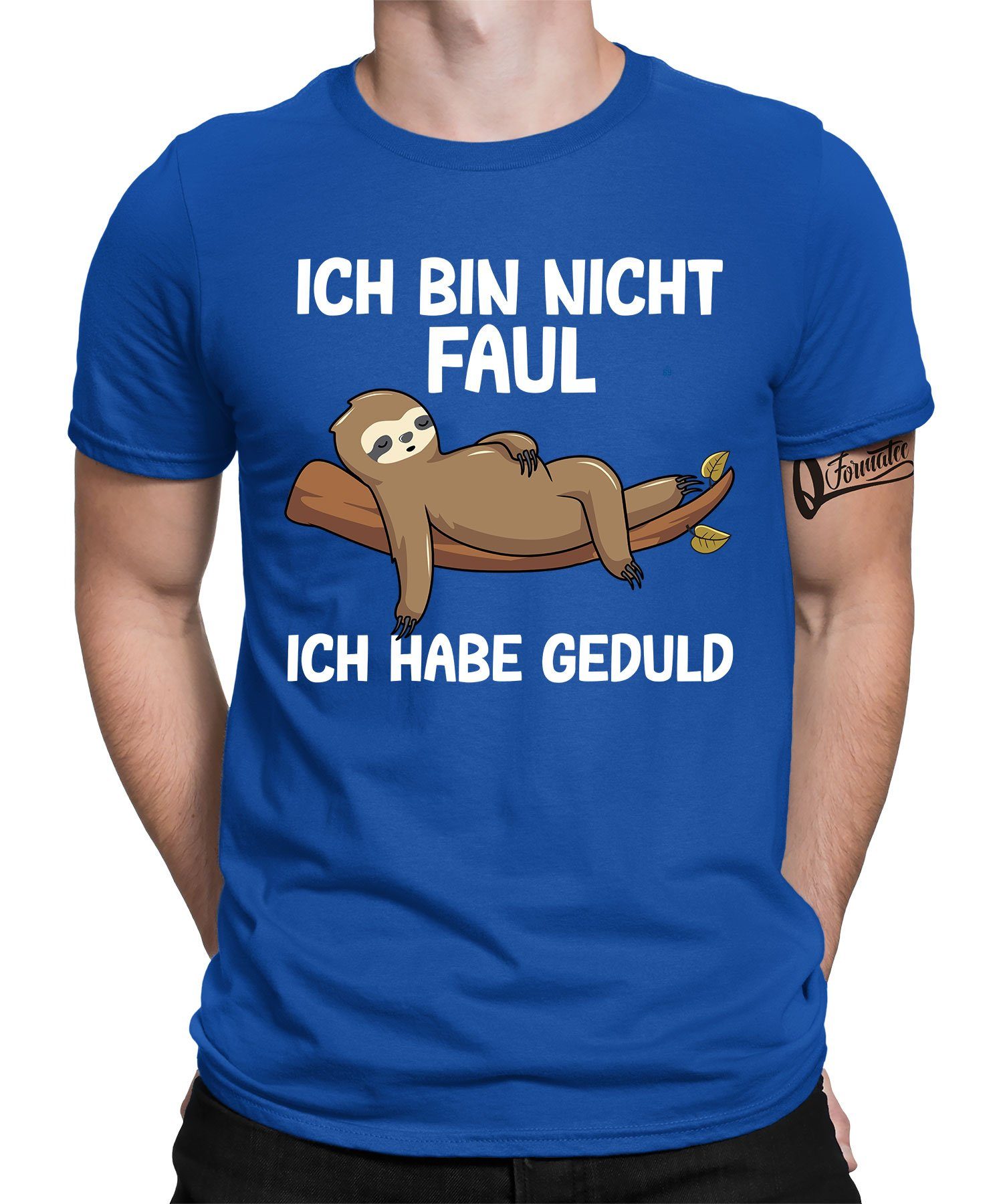 Quattro Formatee Kurzarmshirt Faultier Gedult - Lustiger Spruch Statement Herren T-Shirt (1-tlg) Blau