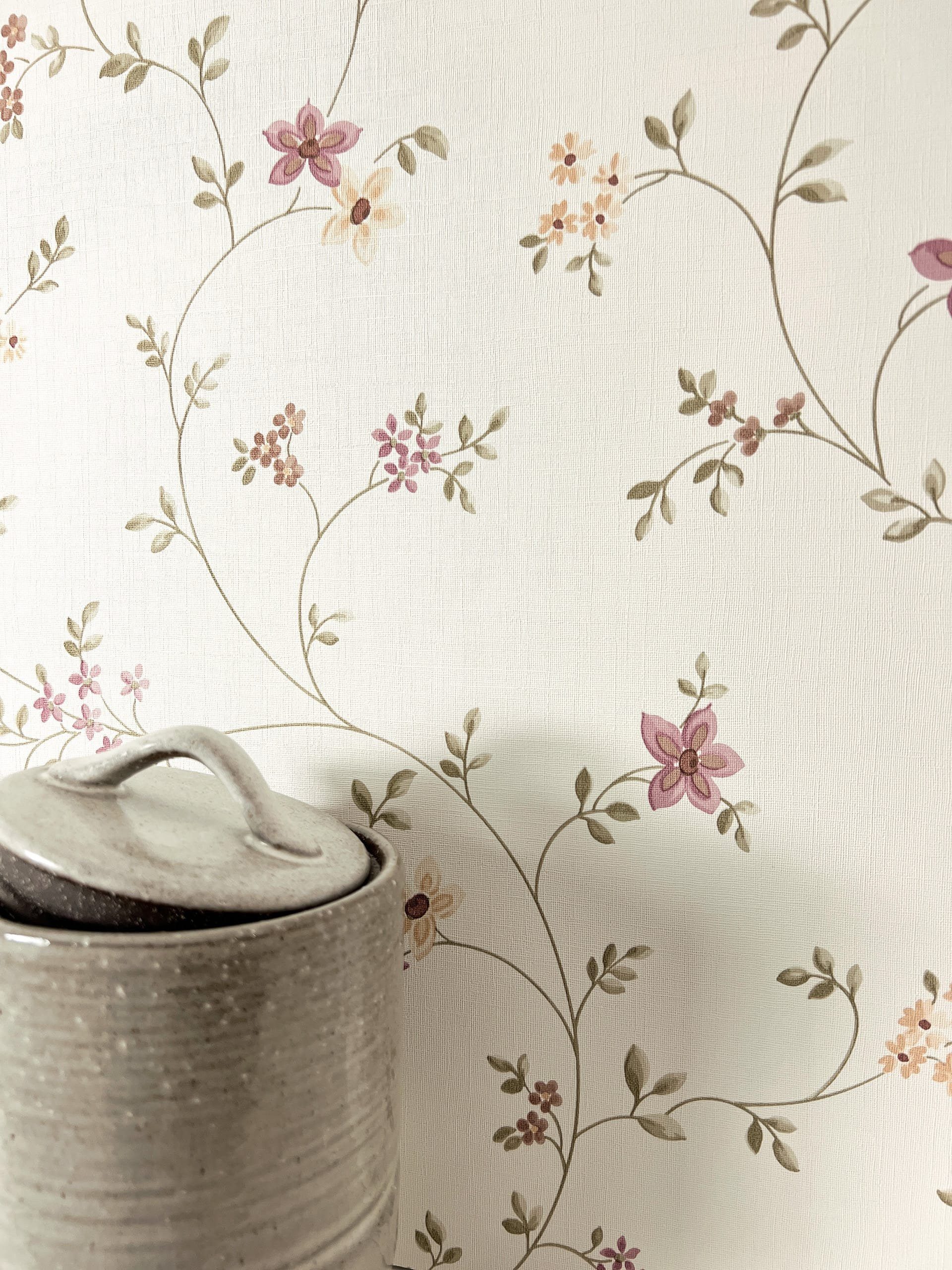 Newroom Vliestapete Florin Green Tapete Vintage Blumen,Blätter,Blüten, Orange Tapete Floral Blumen
