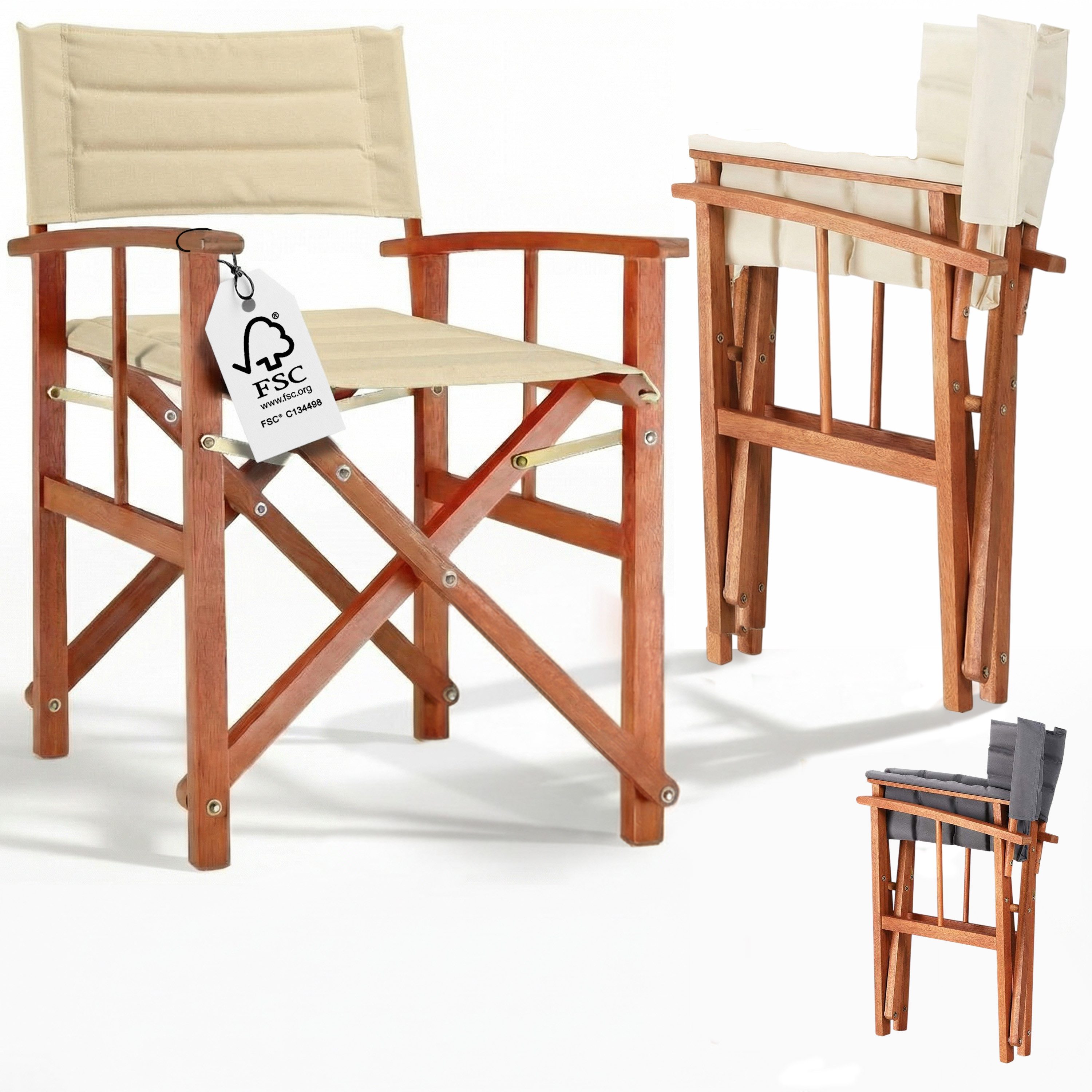 Casaria Regiestuhl, Klappbarer gepolsterter FSC®-zertifizierter Holz Stuhl bis 160 kg