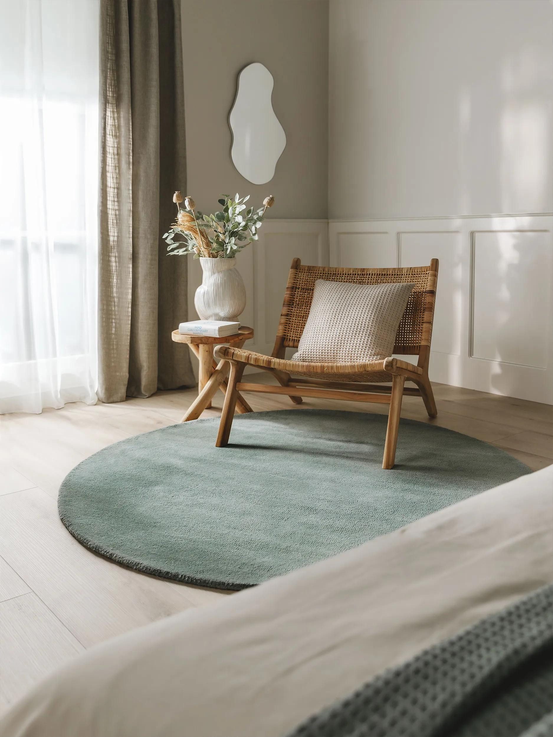 benuta Wollteppich Bent, rund, Höhe: 6 mm, Teppich Wohnzimmer, Schlafzimmer, Esszimmer, Flur, Kunstfaser, Cozy