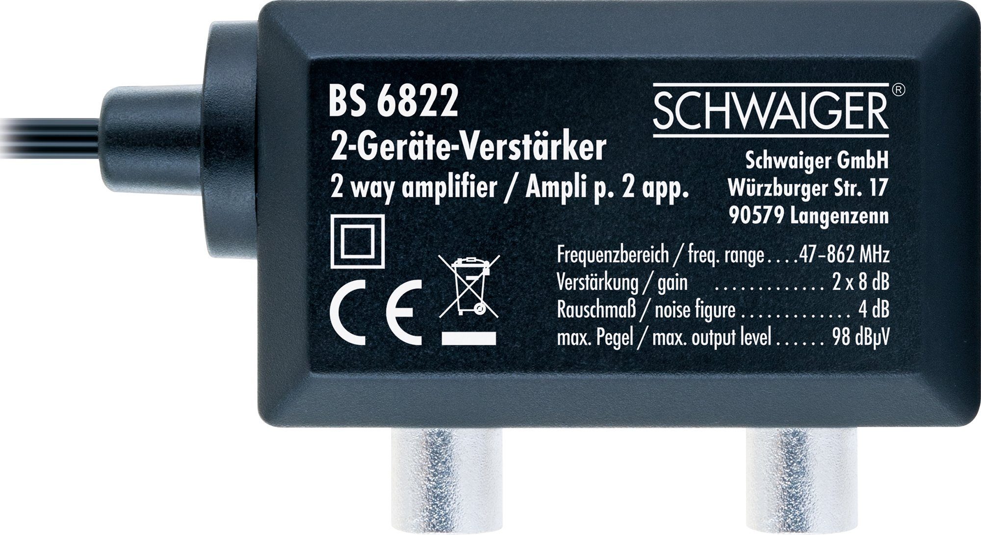 BS6822 2, Kanäle: W, 1 (Anzahl Zweigeräteverstärker) Schwaiger 531 Leistungsverstärker