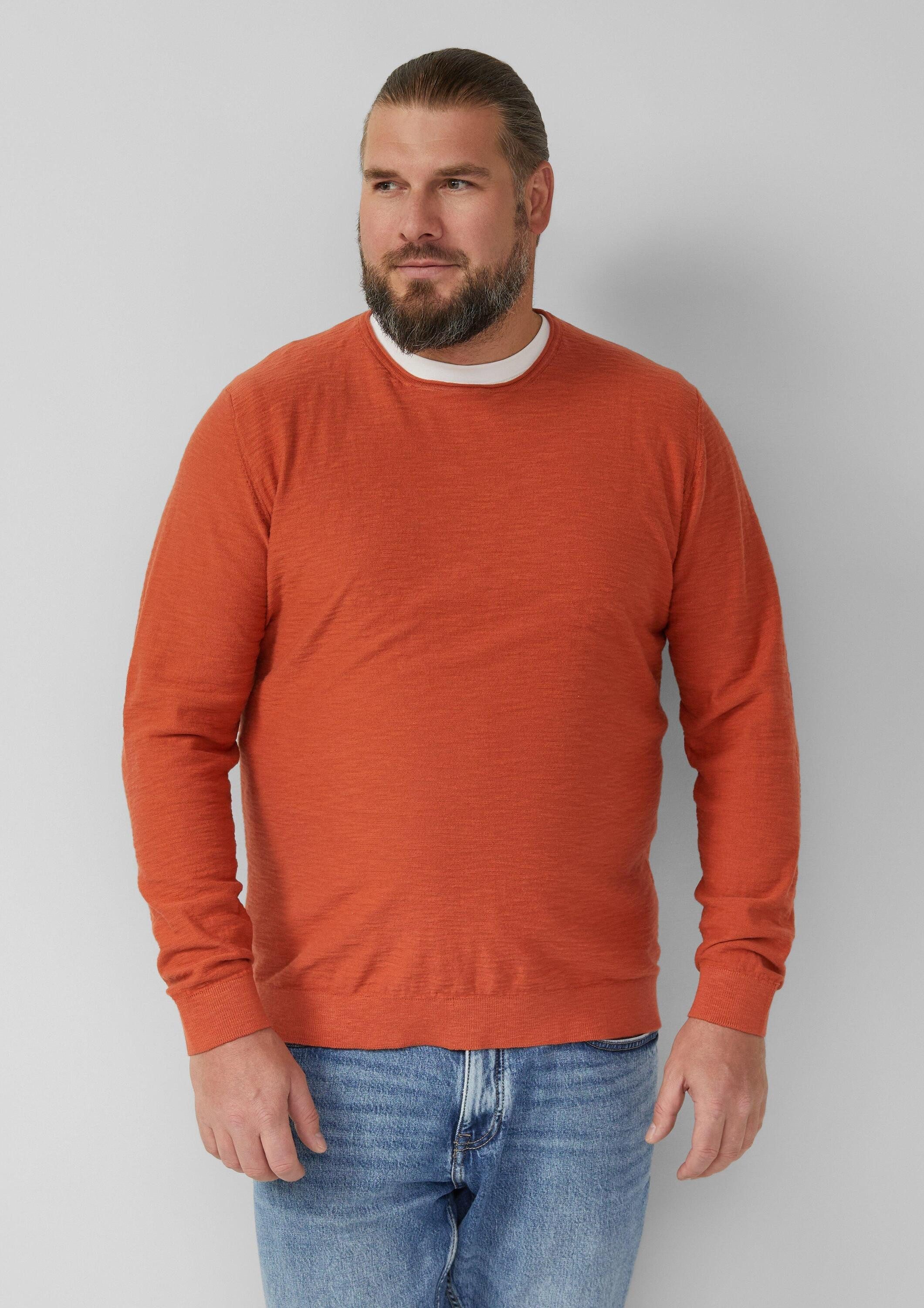 s.Oliver Longpullover Strickpullover Strickpullover mit Flammgarnstruktur und Rollkante