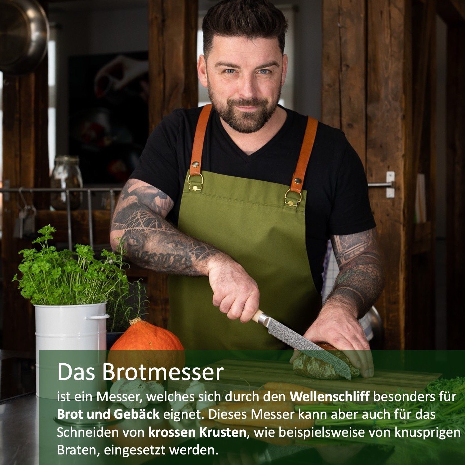 mit Damaststahl ZAYIKO dunkler Brotmesser Wurzelholzgriff Wellenschliff Damast Brotmesser Kinone Birke,