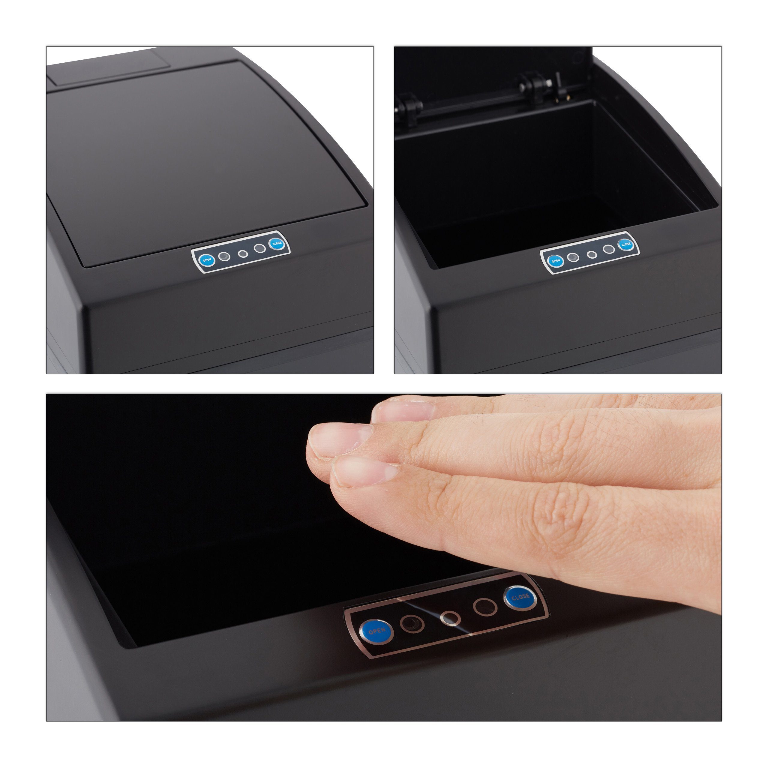 relaxdays Mülleimer Sensor Mülleimer mit Inneneimer, schwarz