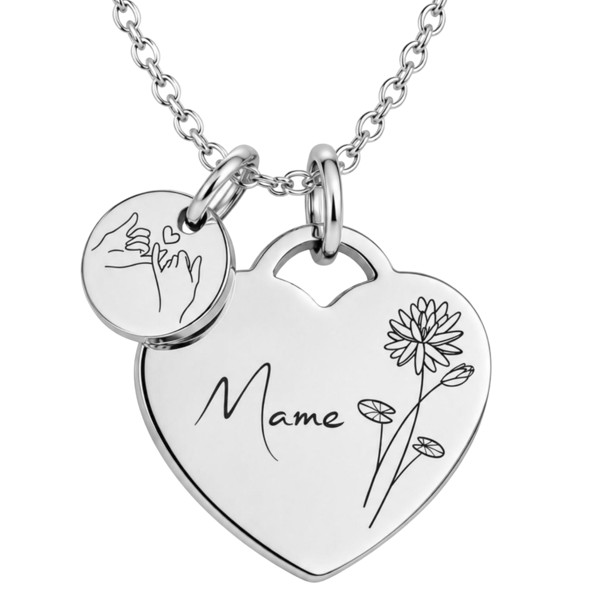 BS Schmuckdesign Kette mit Anhänger mit Gravur Personalisierte Halskette Damen Herzkette Name und Monatsblume Gravur (inkl. Gravur), vollständig personalisierbar inkl. Geschenkbox
