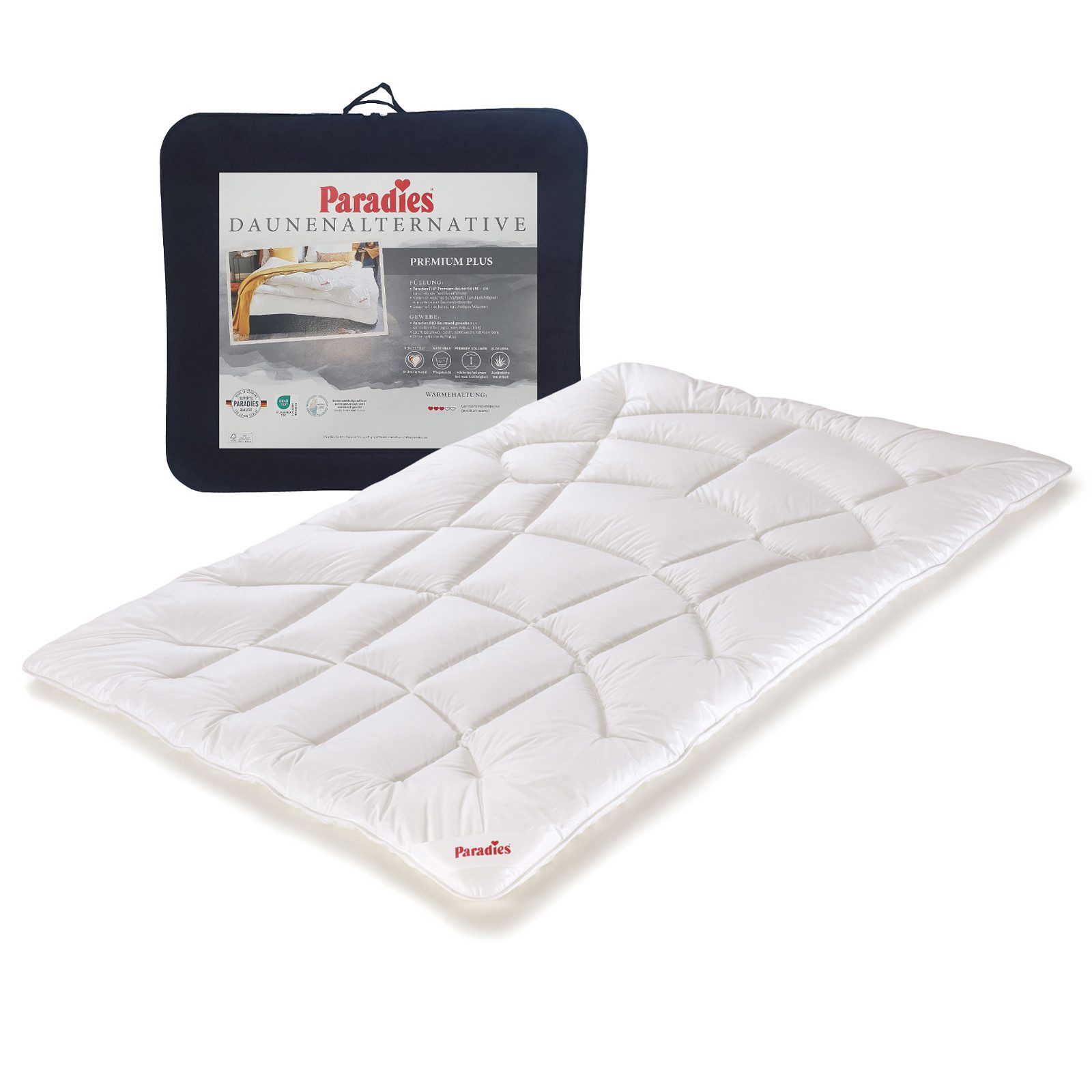 Paradies Kunstfaserbettdecke Paradies Daunen Alternative Remilia medium warm Bettdecke 135x200, Füllung: Paradies Fill Premium Fasertechnologie für dauerhaft bauschiges und kuscheliges Volumen, Bezug: 100% Bio Baumwolle, veredelt mit Aloe Vera, Klimaneutrale Herstellung