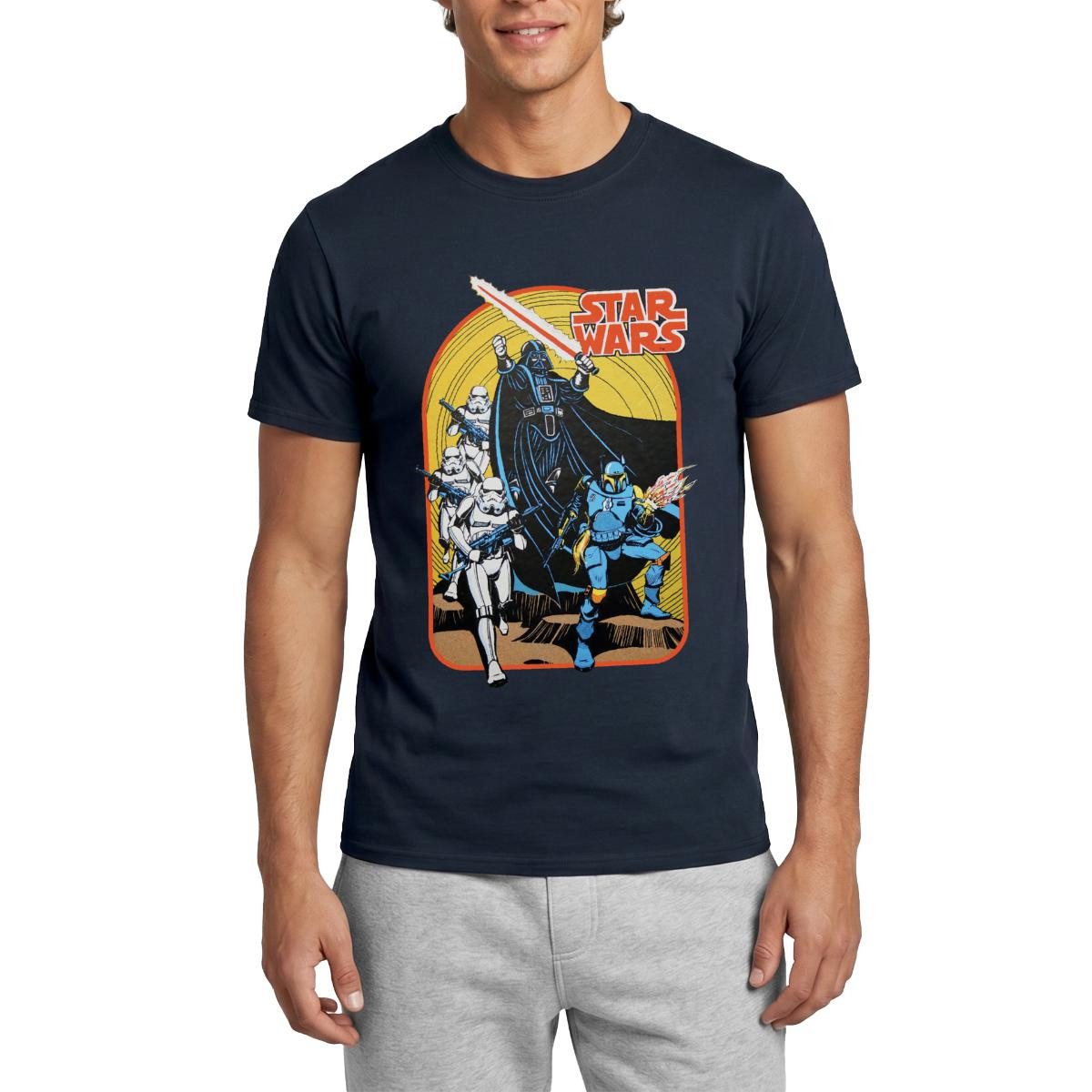 Spreadshirt T-Shirt Star Wars Retro Darth Vader Und Stormtrooper Männer T-Shirt (1-tlg)