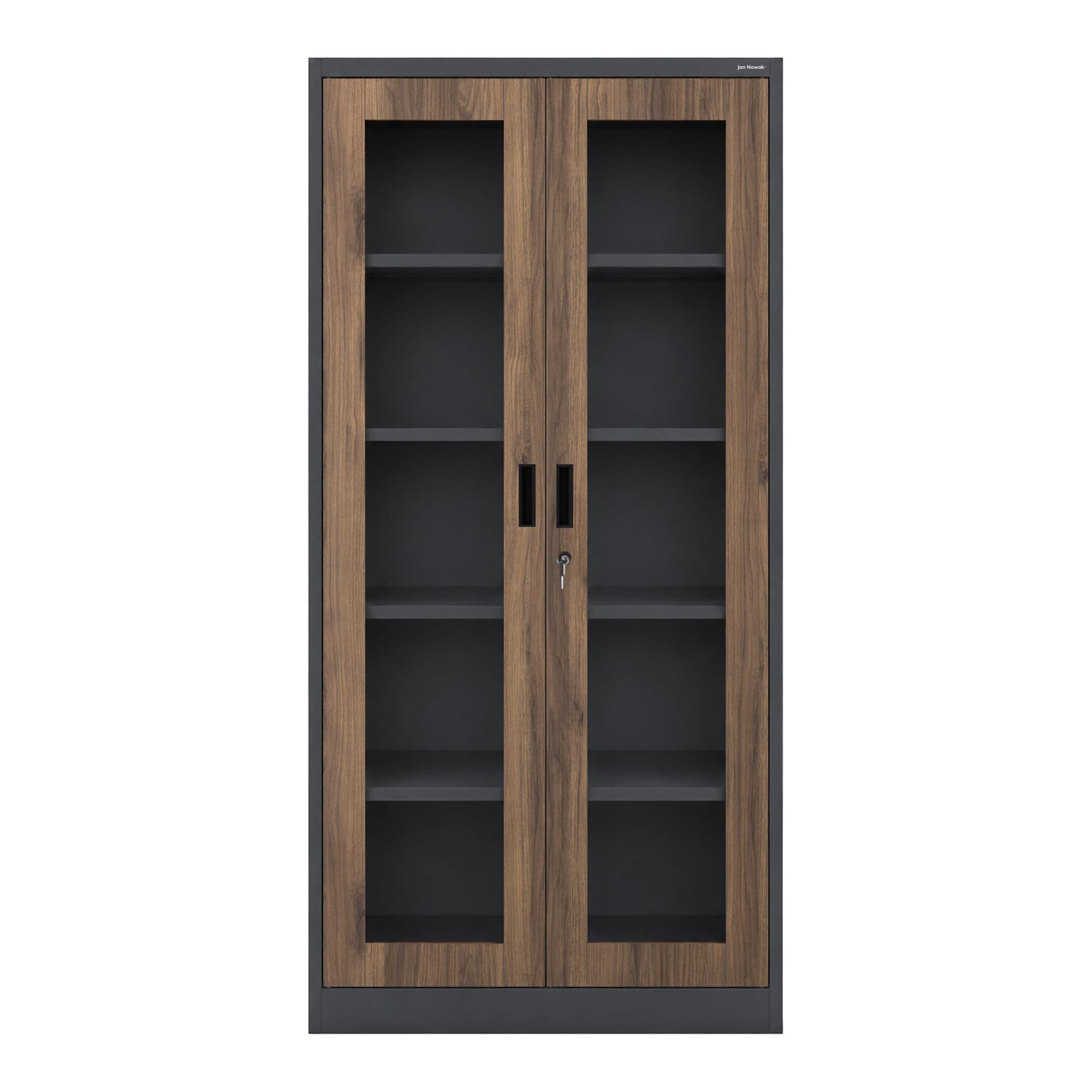 Jan Nowak Vitrine Metall Vitrinenschrank abschließbar 90 cm AMELIA Glasscheiben (Büroschrank Aktenschrank Büro Kanzlei Praxis Sozialraum, Stahl 0,6 mm 185 x 90  – Bild 3 von 5