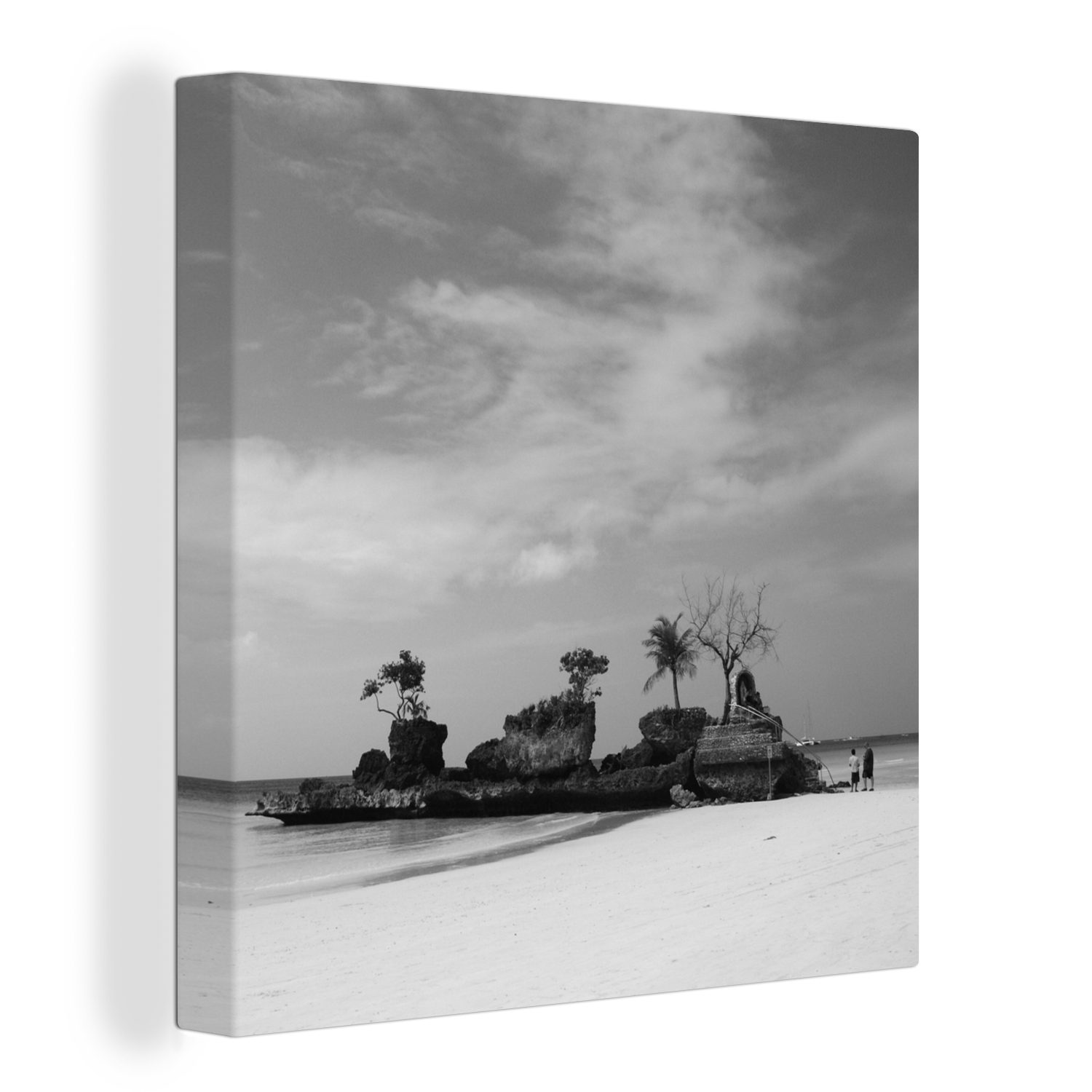 OneMillionCanvasses® Leinwandbild Klares blaues Wasser vor der Insel Boracay - schwarz und weiß, (1 St), Leinwand Bilder für Wohnzimmer Schlafzimmer