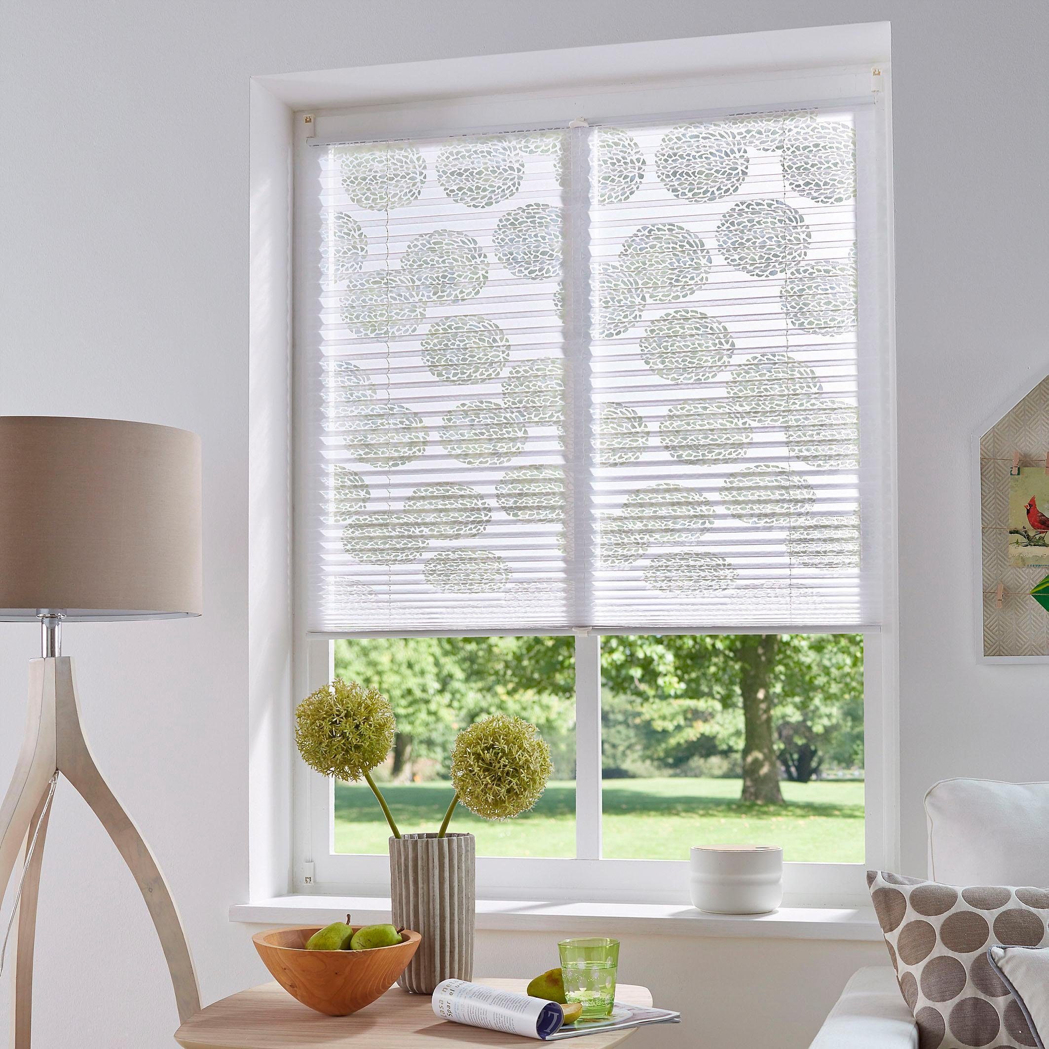 OTTO home Plissee BELUM, Lichtschutz, ohne Bohren, verspannt, Klemmfix, im Fixmaß, Ausbrenner, Kreise, Blumen, Klemmträger, Für Fenster & Tür