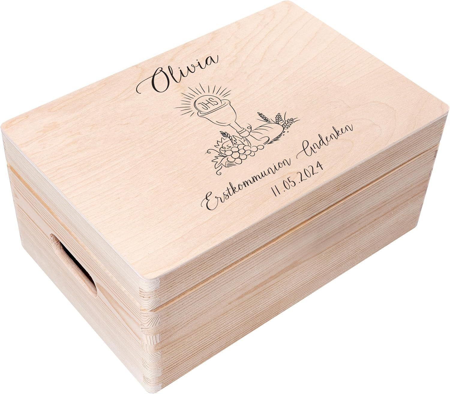 Creative Deco Holzkiste Kommunion Geschenke für Mädchen und Jungen, Natur 30 x 20 x 14 cm