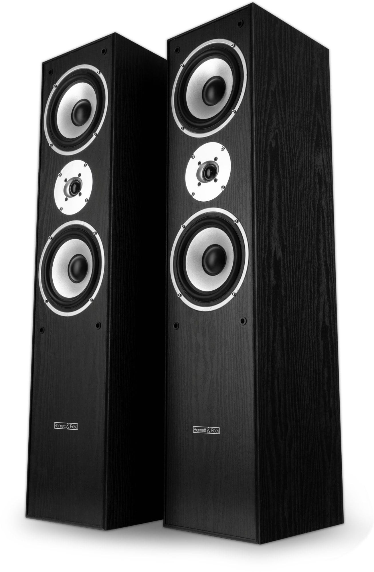 Bennett & Ross Radiant 3-Wege HiFi Boxen Paar, schwarz Stand-Lautsprecher (keiner, 350 W, mit Bassreflex-Konstruktion, Maserung in Holzoptik)